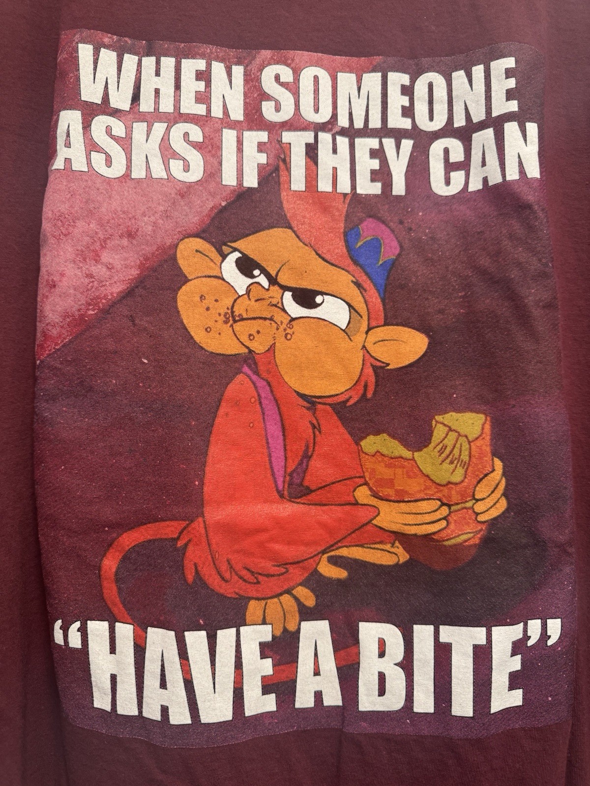 Disney Aladdin Abu Can I Have A Bite? T-Shirt Size 2X Maroon Red gallery