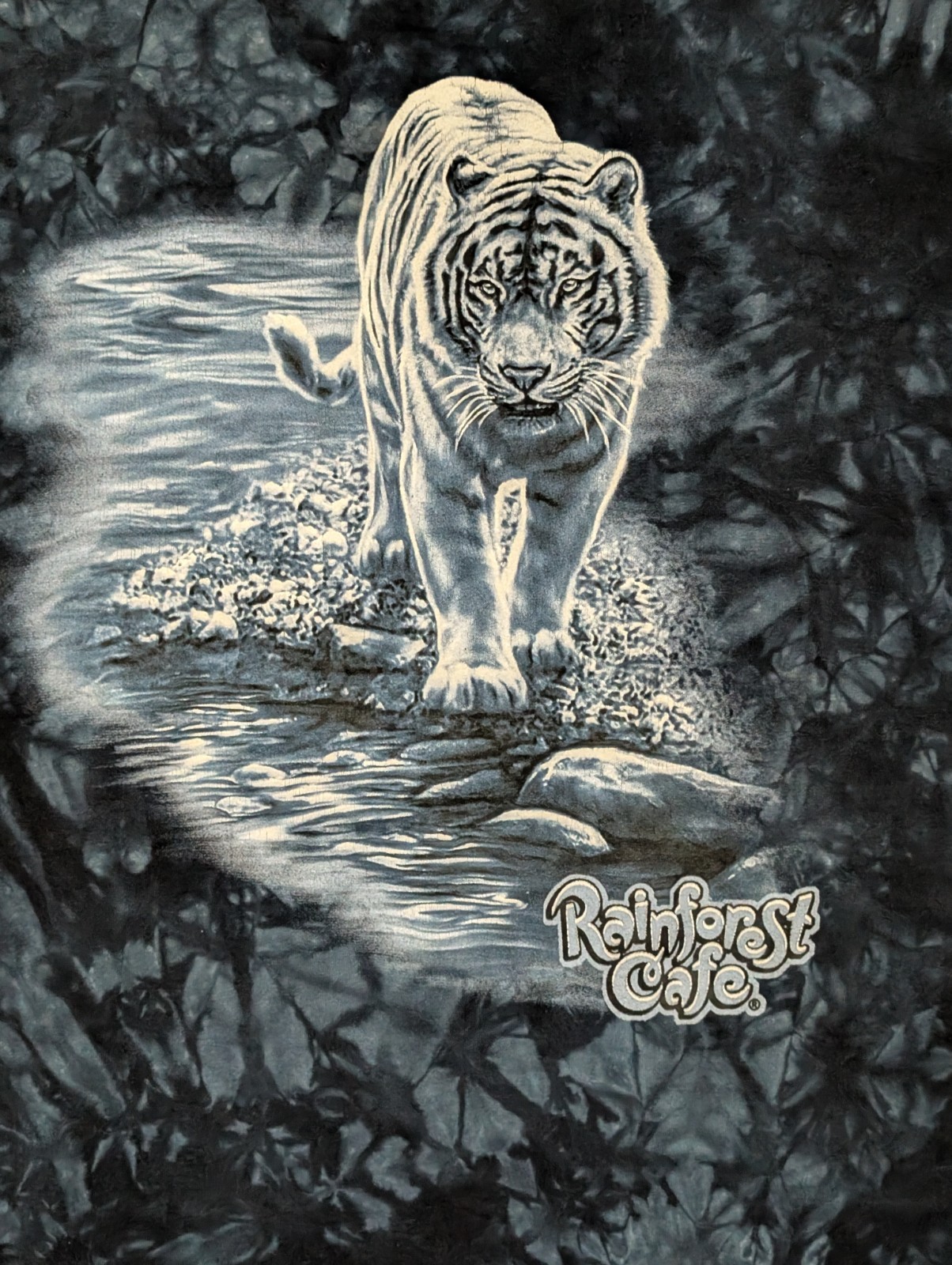 Rainforest Cafe By The Mountain Men’s T-shirt Blue Vintage White Tiger 2XL 5902