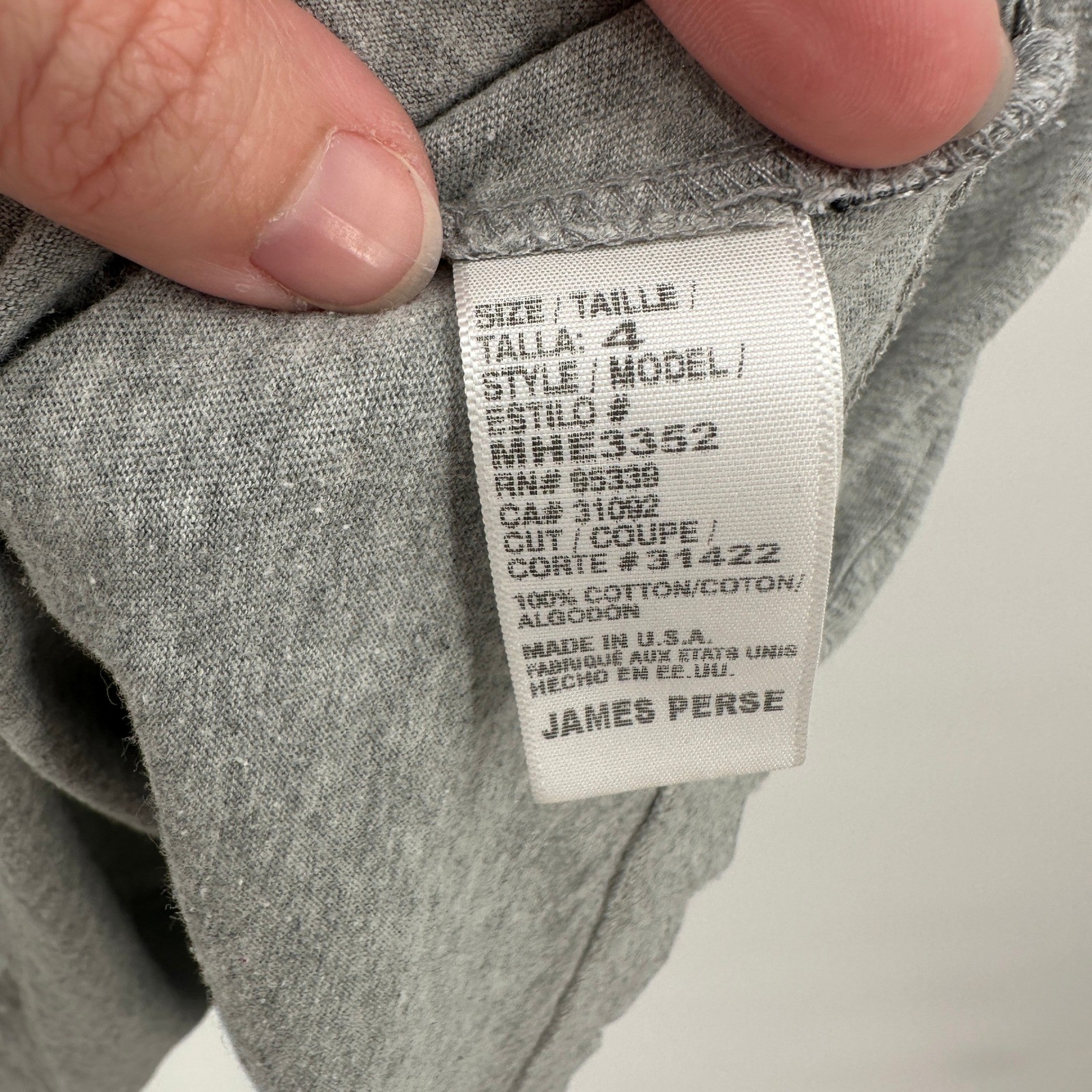 James Perse Heather Grey V-Neck Cotton T-Shirt Men's Size 4 XL Made in USA gallery