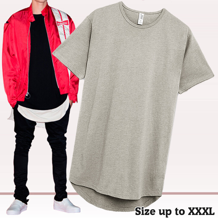 Casual Extended Drop Cut Extra Longline Crewneck T-Shirt (Grey) gallery