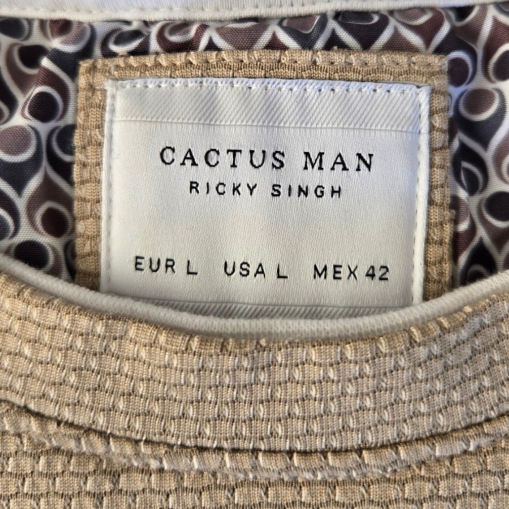 Crew Neck Waffle Textured Patterned Soft Cotton Blend Tee Inner Collar Lining L gallery