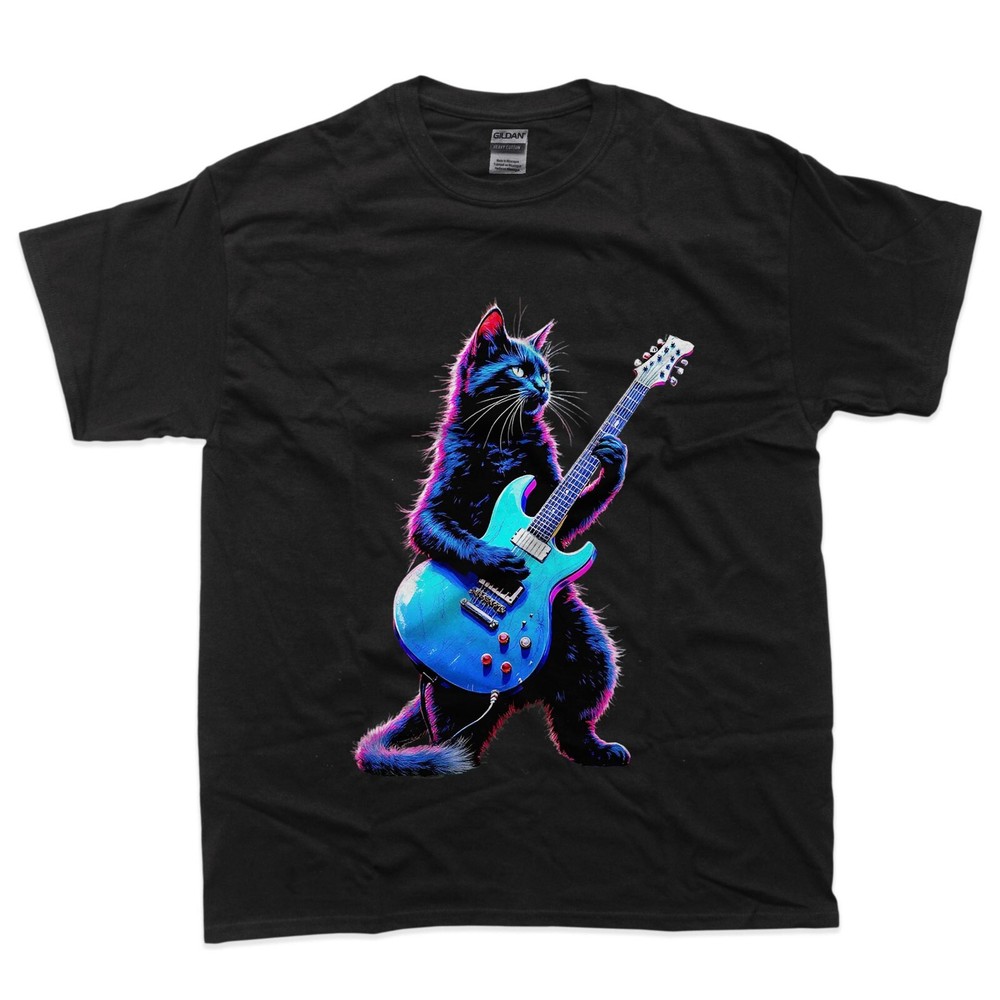 Rock Cat Playing Guitar Funny Guitar Cat T-Shirt