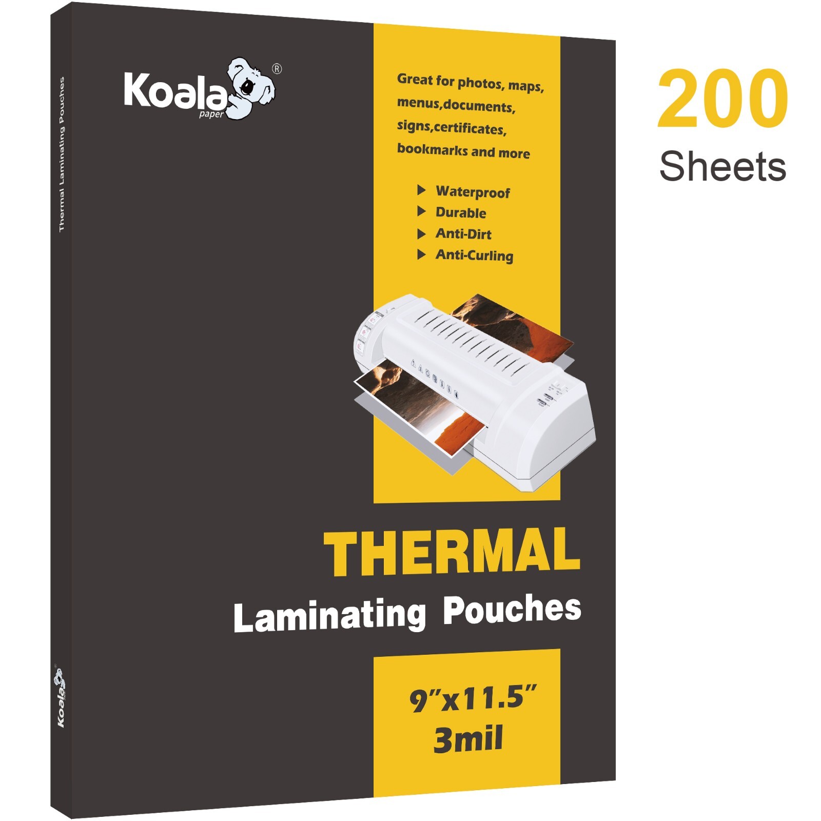 200 Pack 3 mil KOALA Thermal Laminating Pouches Sheets 11.5” X 9″ Letter Size