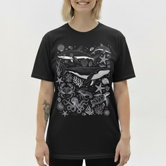 Ocean Creatures Shark Whale Octopus Marine Retro Sketch Vintage Gift Tee