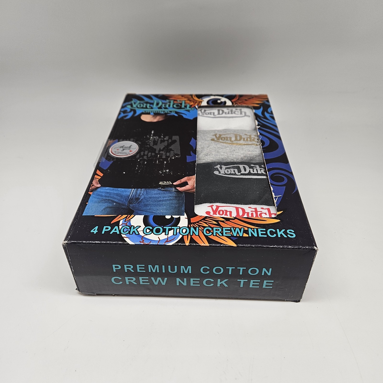 4 Pack VON DUTCH White Gray Black Cotton Crew Neck T-Shirt Set Men's S M L XL gallery