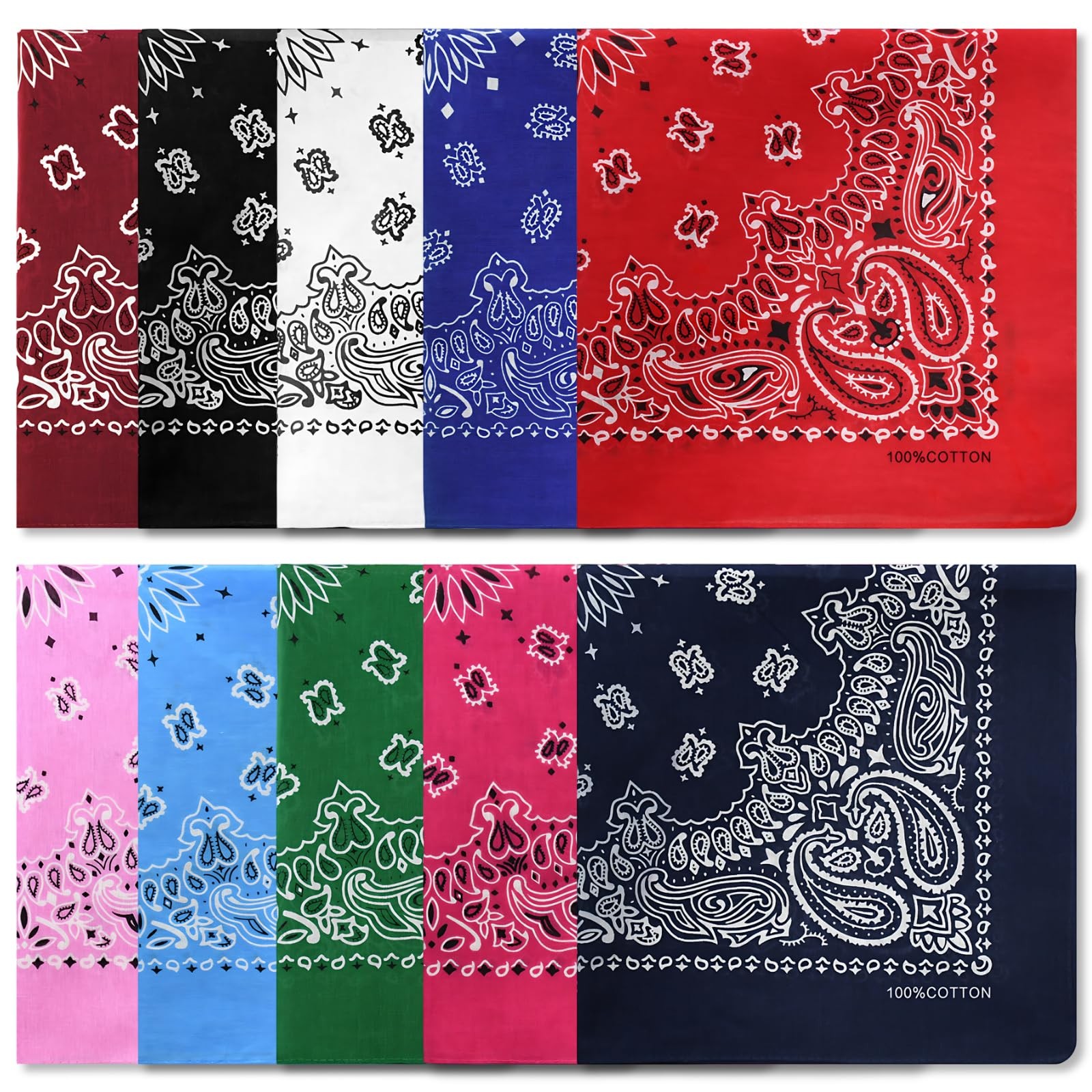 10PCS Mixed Color Paisley 22X22 Inchs Denim Bandana Set - Unisex, 100 Cotton ... gallery