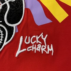 Lucky Charm Shirt Mens Medium Red Graphic Bunny Embroidered Applique Streetwear