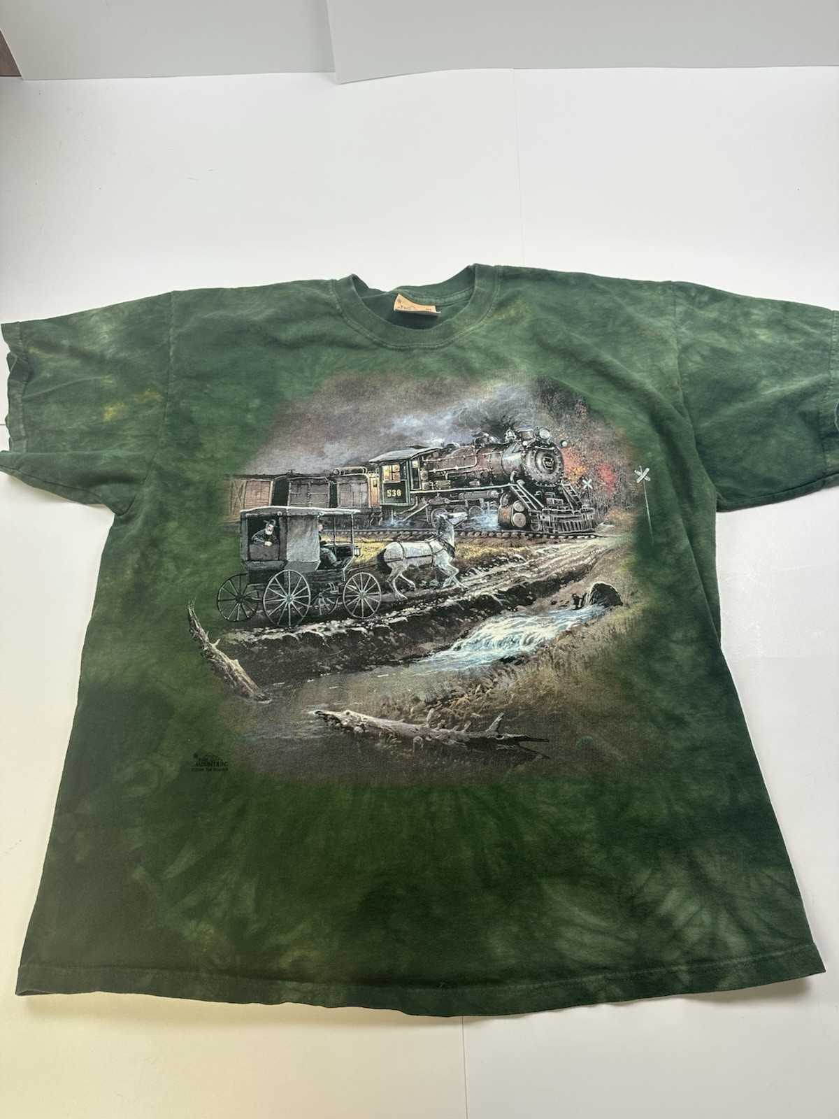 Vintage 2004 THE MOUNTAIN TIE-DYE STEAM TRAIN T-Shirt XL locomotive gallery