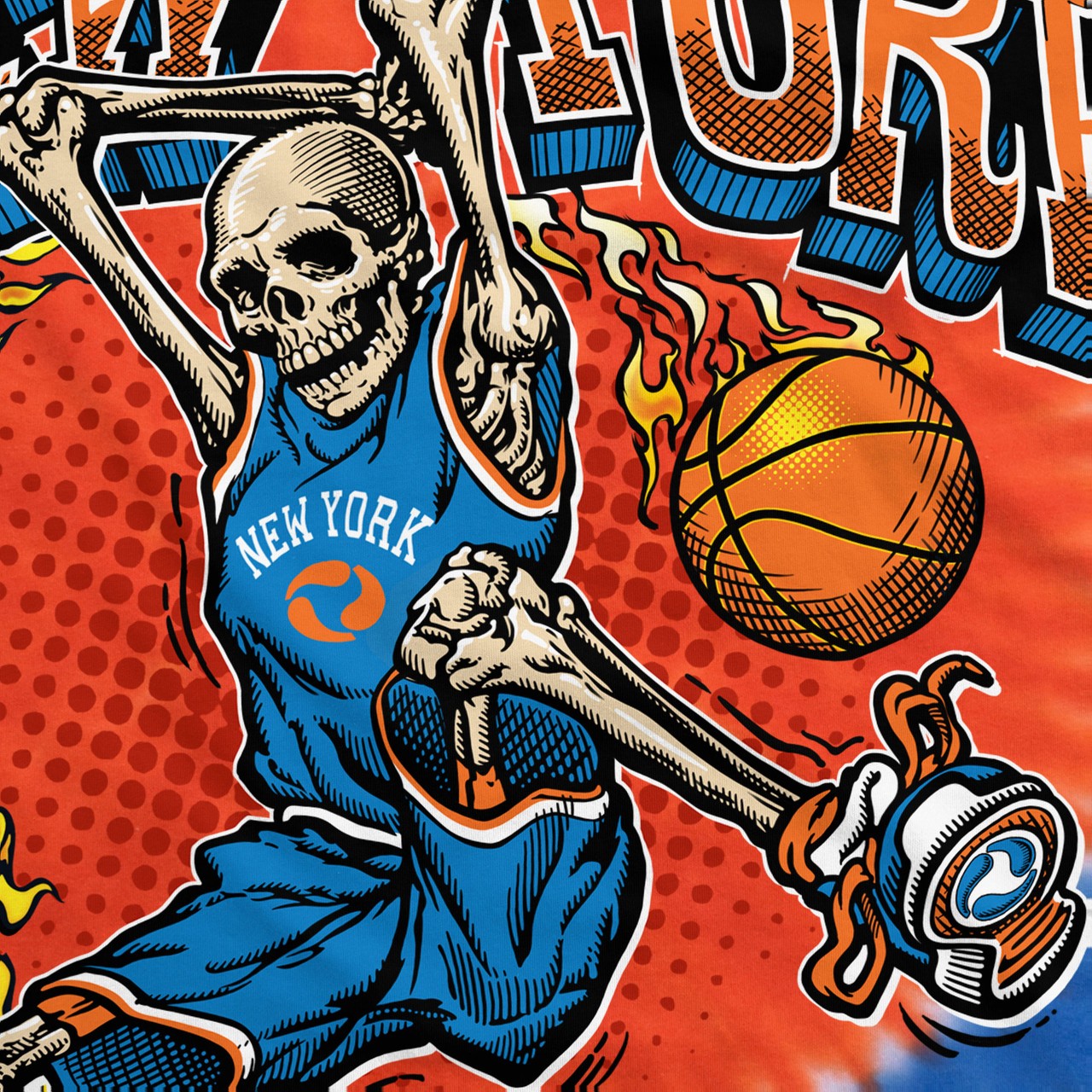 [Limited Edition] Vintage New York Dunker Basketball Skeleton Tie-Dye T-Shirt Li gallery