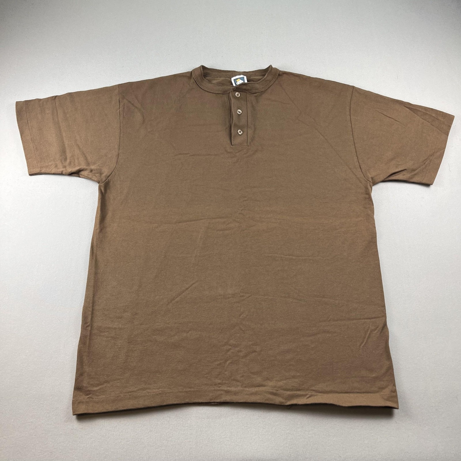 Vintage Brown T-Shirt Henley Mens Large Brown Blank Single Stitch Cotton USA 90s gallery