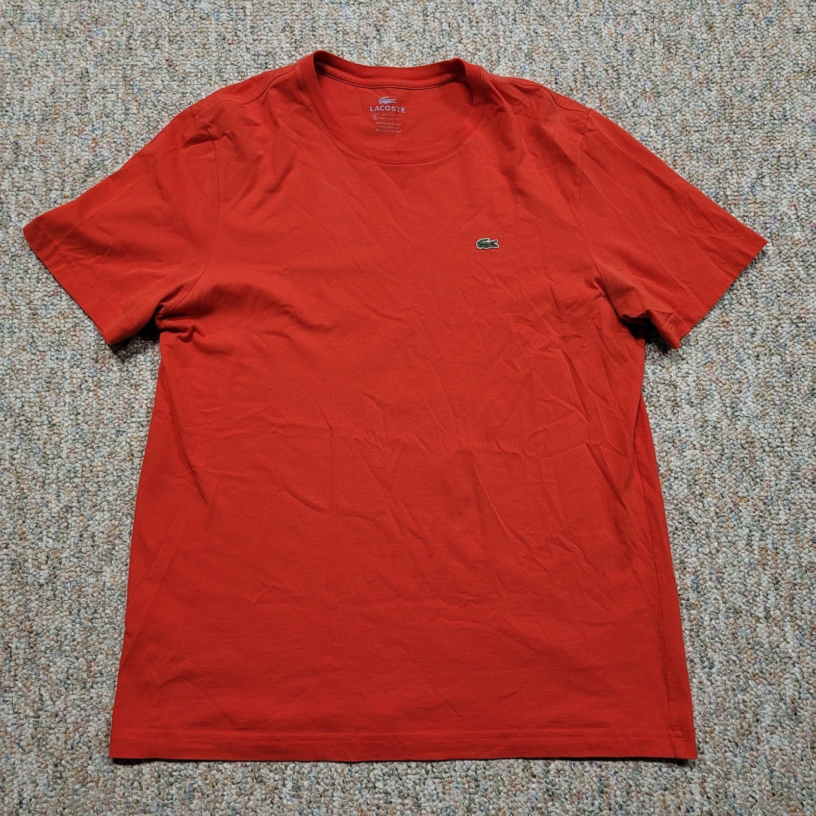 Lacoste Shirt Mens Size 6 XL Red Short Sleeve Cotton Logo Tee Preppy Casual