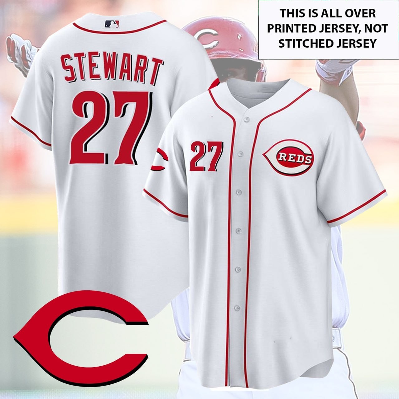 🔥Sal #27 Stewart Cincinnati Baseball Team 2026 Number & Name AOP For Fans gallery