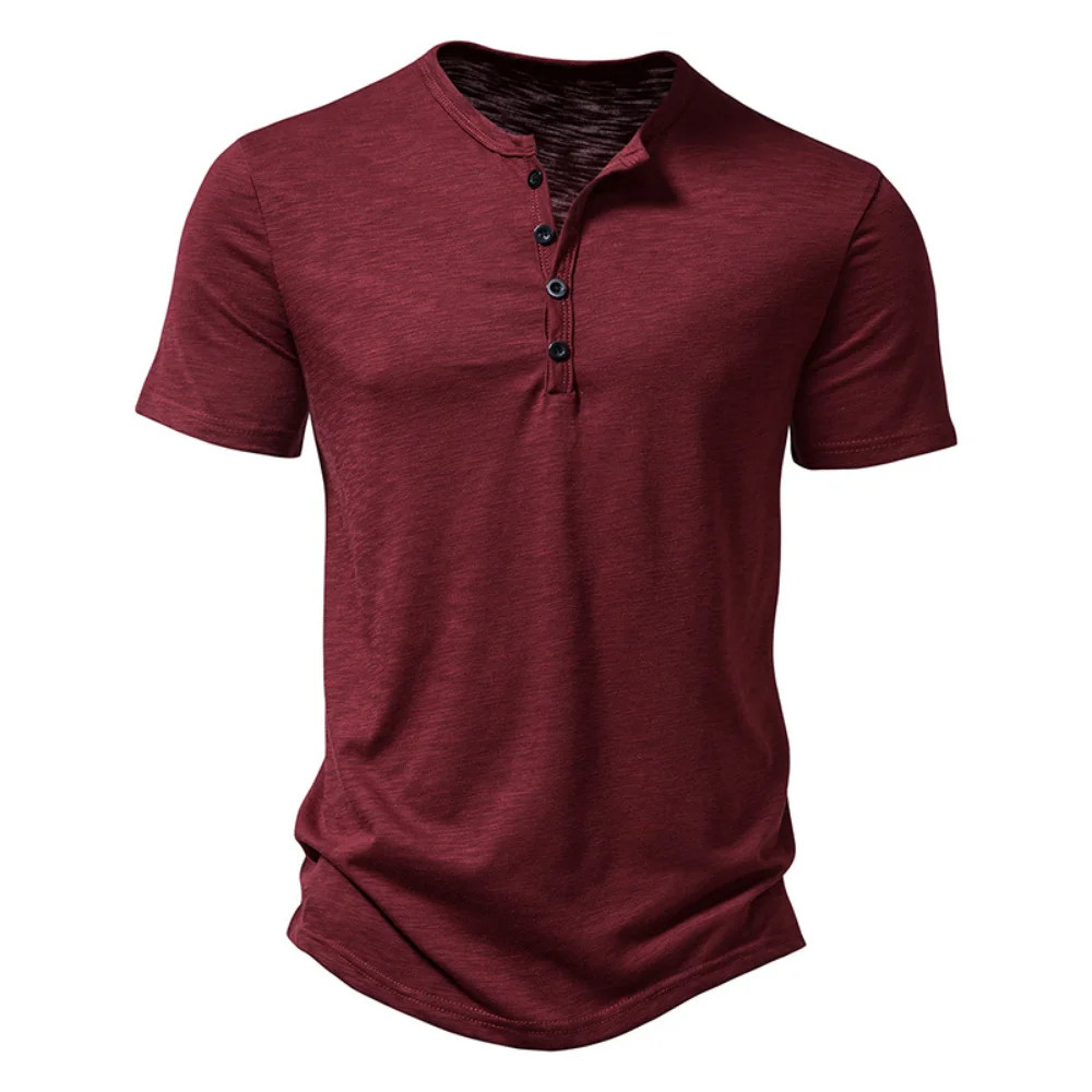 Henley Collar Summer Men Casual Solid Color Short Sleeve T Shirt for Men Polo. gallery