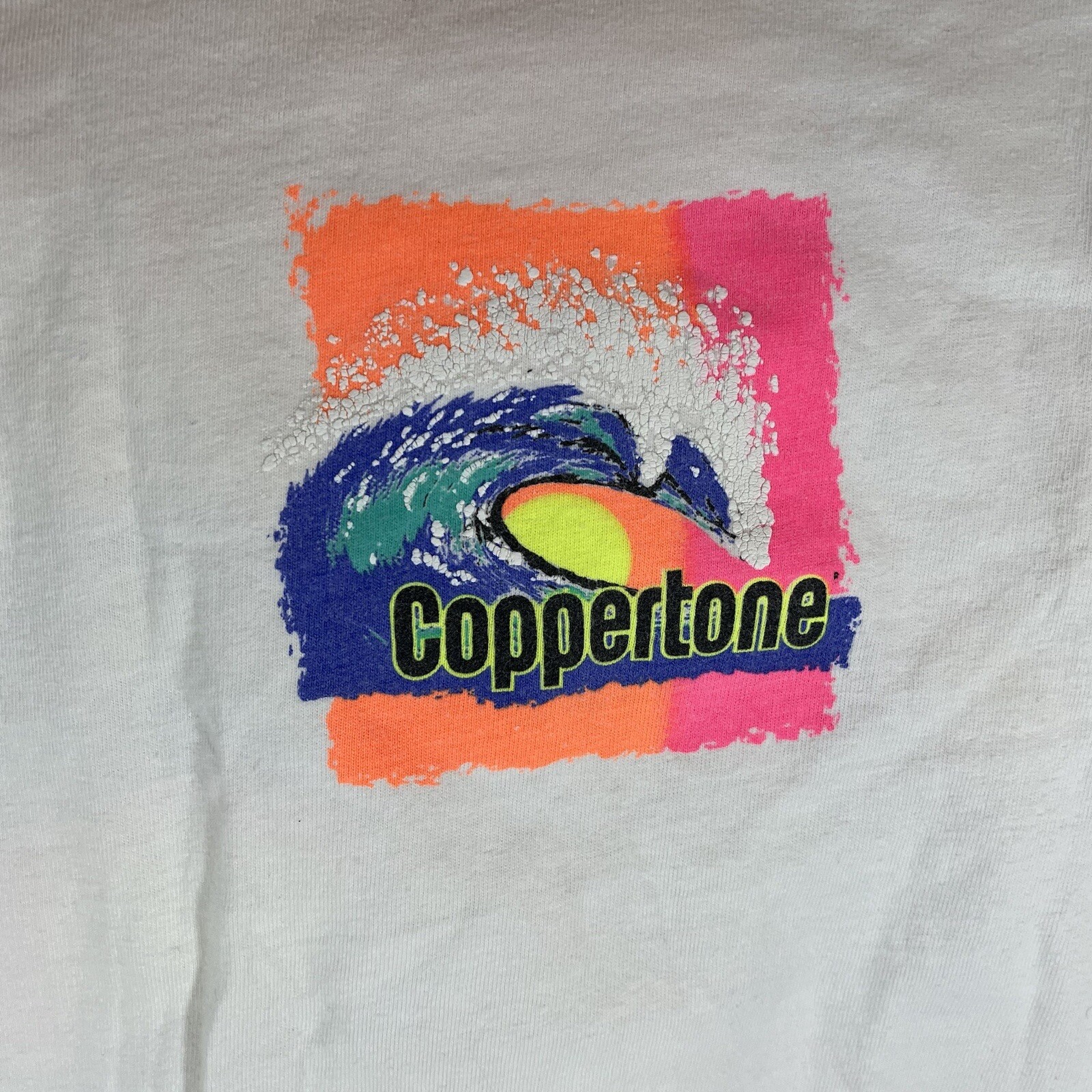 VTG 90s Coppertone Sunscreen L White Short Sleeve Tee T-Shirt Single Stitch U1 gallery