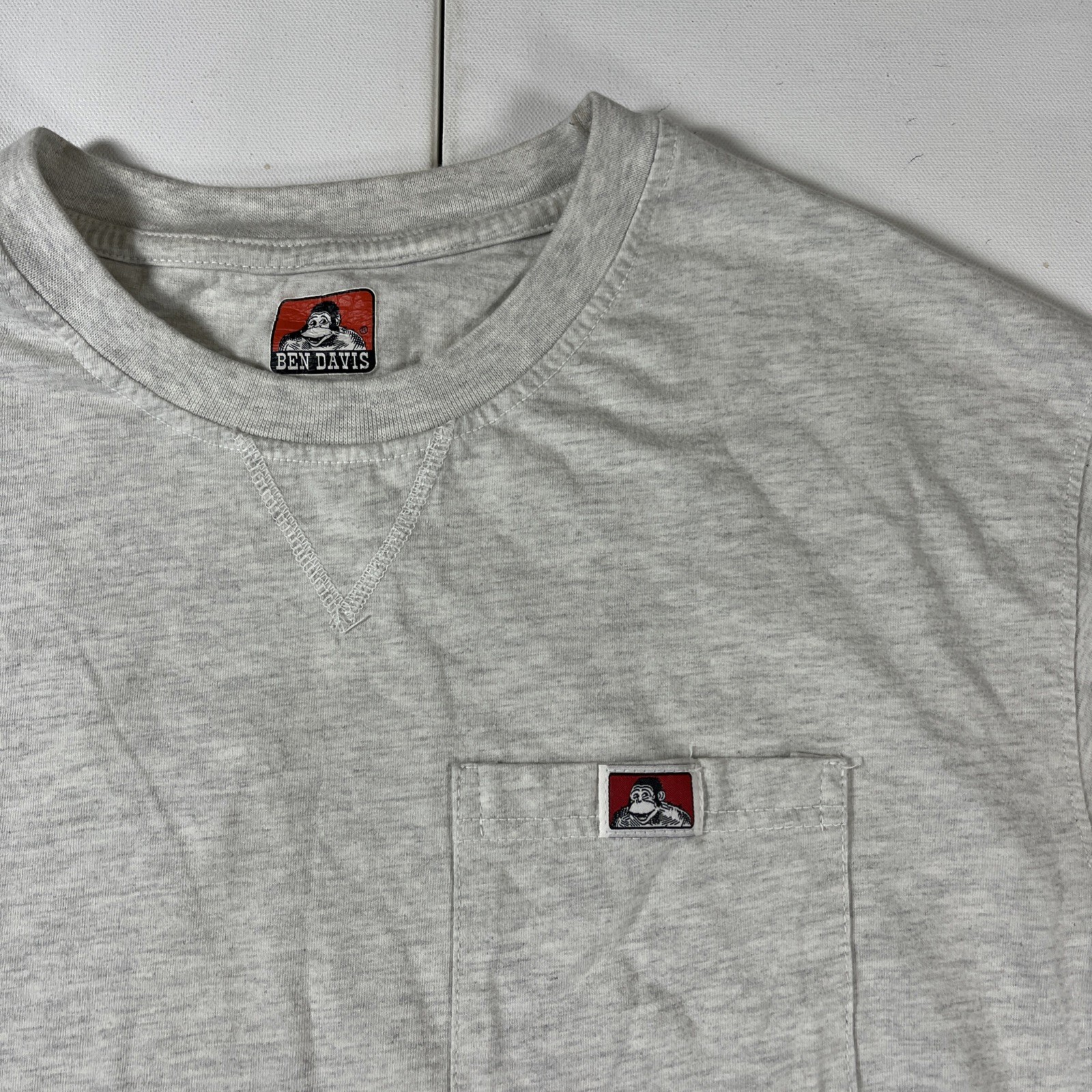 BEN DAVIS Long Sleeve Heavy Duty Pocket T-Shirt Gray White Men’s Size L gallery