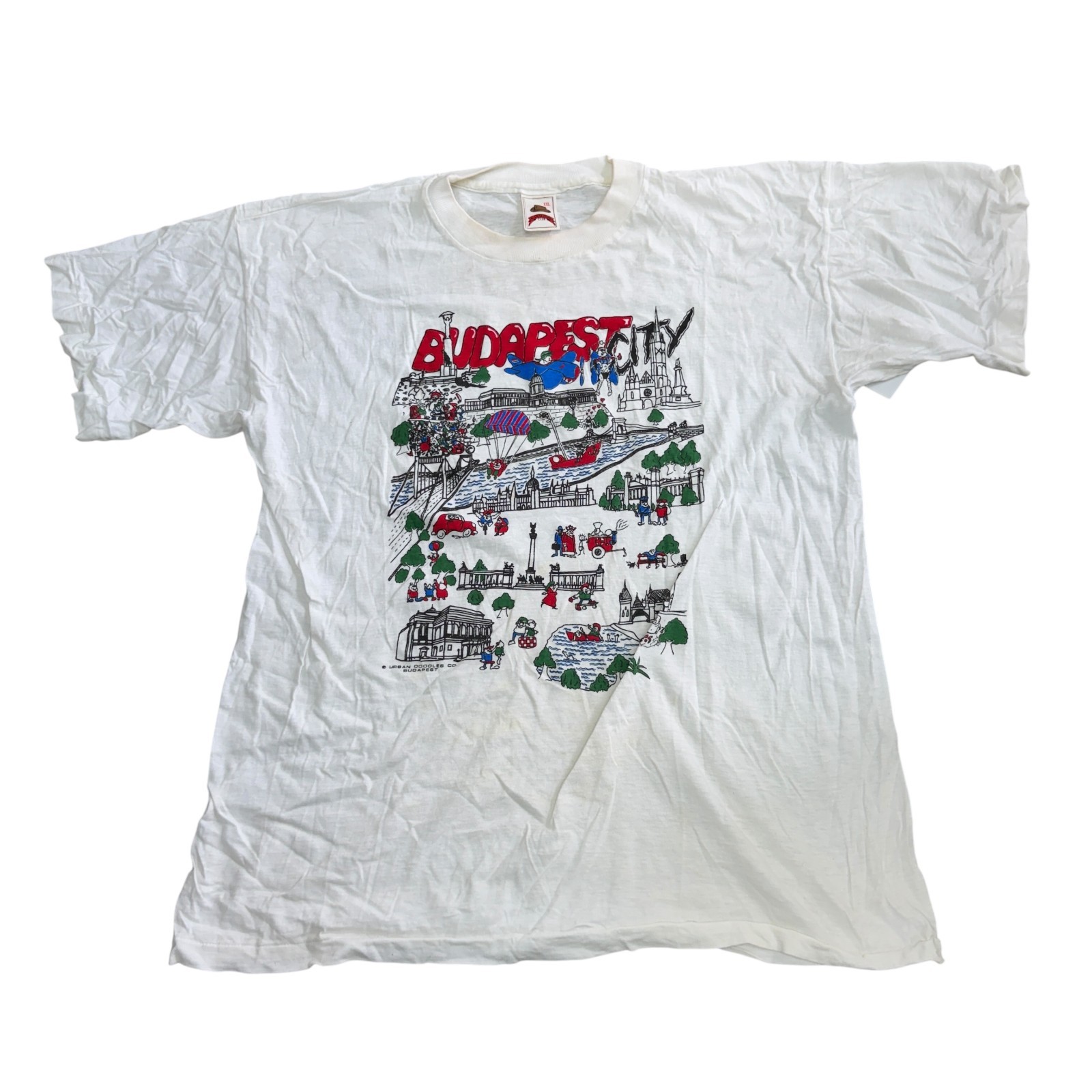 Vintage White Single Stitch T-Shirt Budapest 90s Retro Print Mens 2XL gallery