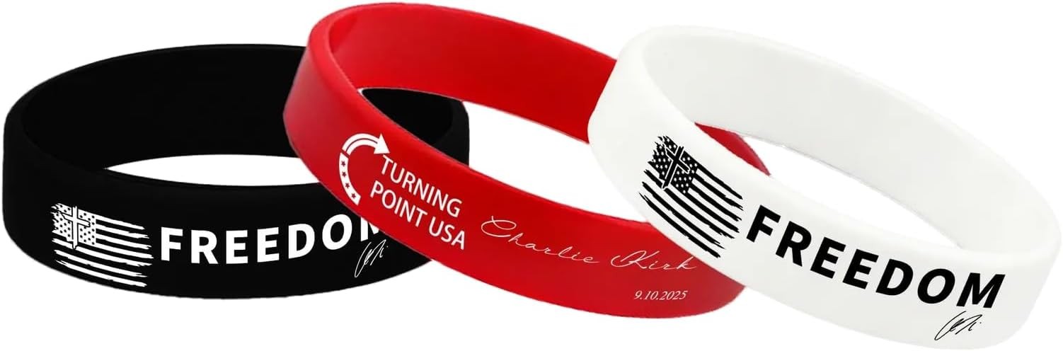 ColisPar 3 Pack Charlie Kirk Freedom Rubber Wristband Medium, Red white black