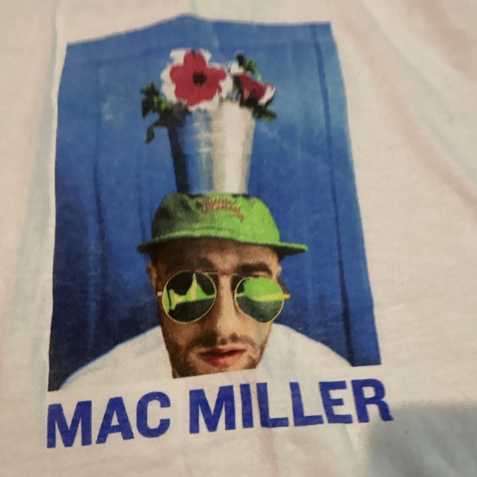 MAC MILLER White Flower Pot Head Graphic Print Vtg Style Music Rap TShirt Small gallery