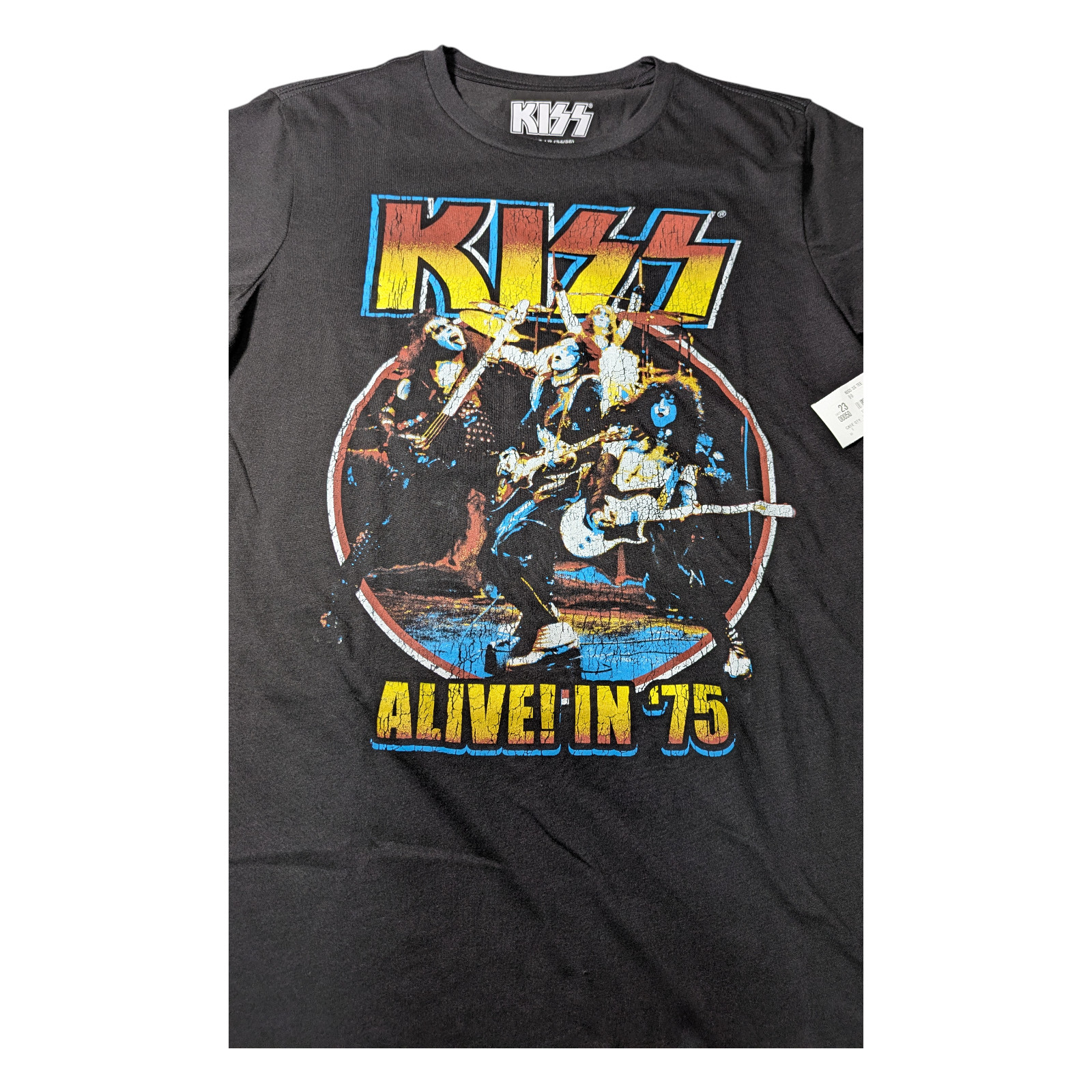 KISS-Music Band T-shirt - Size Small 34-36 - Black - Graphic - "Alive in 75" NWT gallery