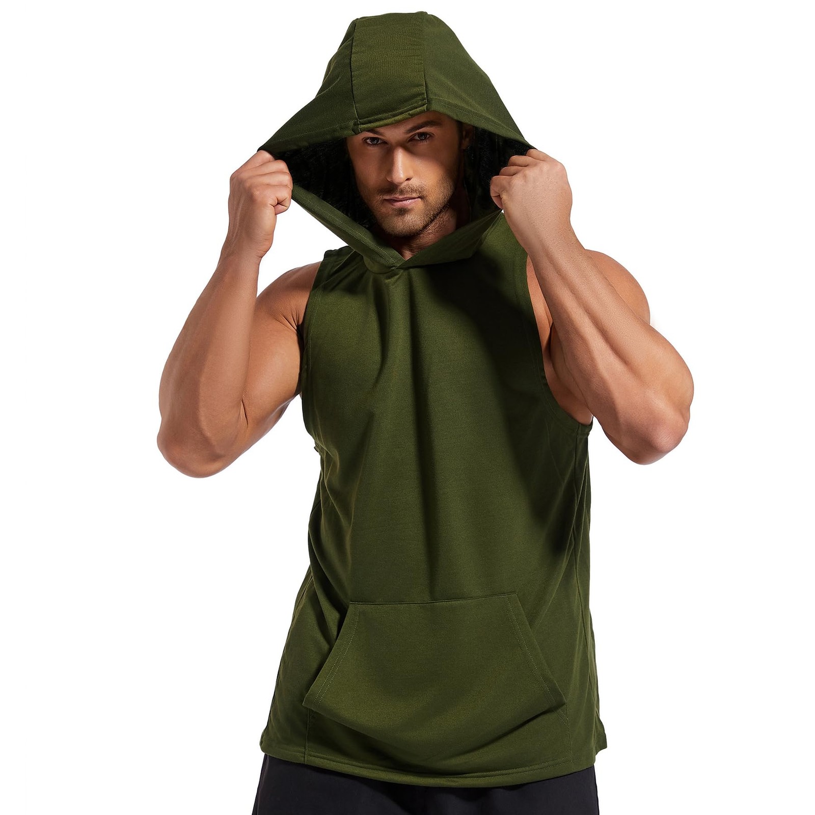 Men's Workout Hooded Tank Tops Gym Sleeveless Hoodies Dry fit Bodybuilding Mu... gallery