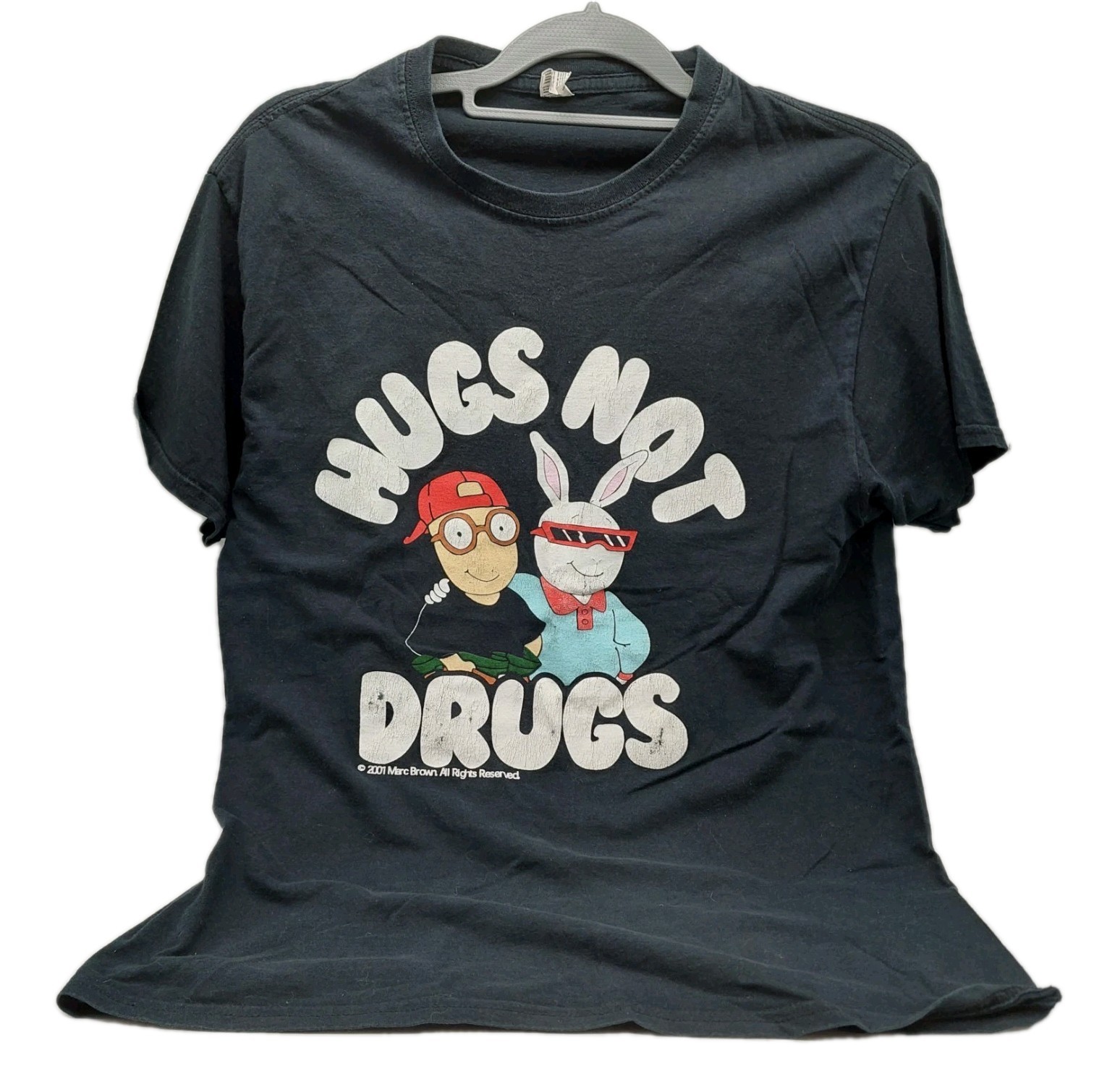 Arthur & Buster Hugs Not Drugs Graphic T-shirt Size medium 2001 Y2K Black READ gallery