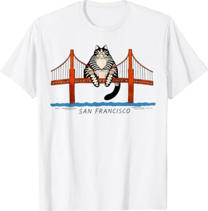 San Francisco Cat Golden Gate Bridge Book Lover T-Shirt gallery