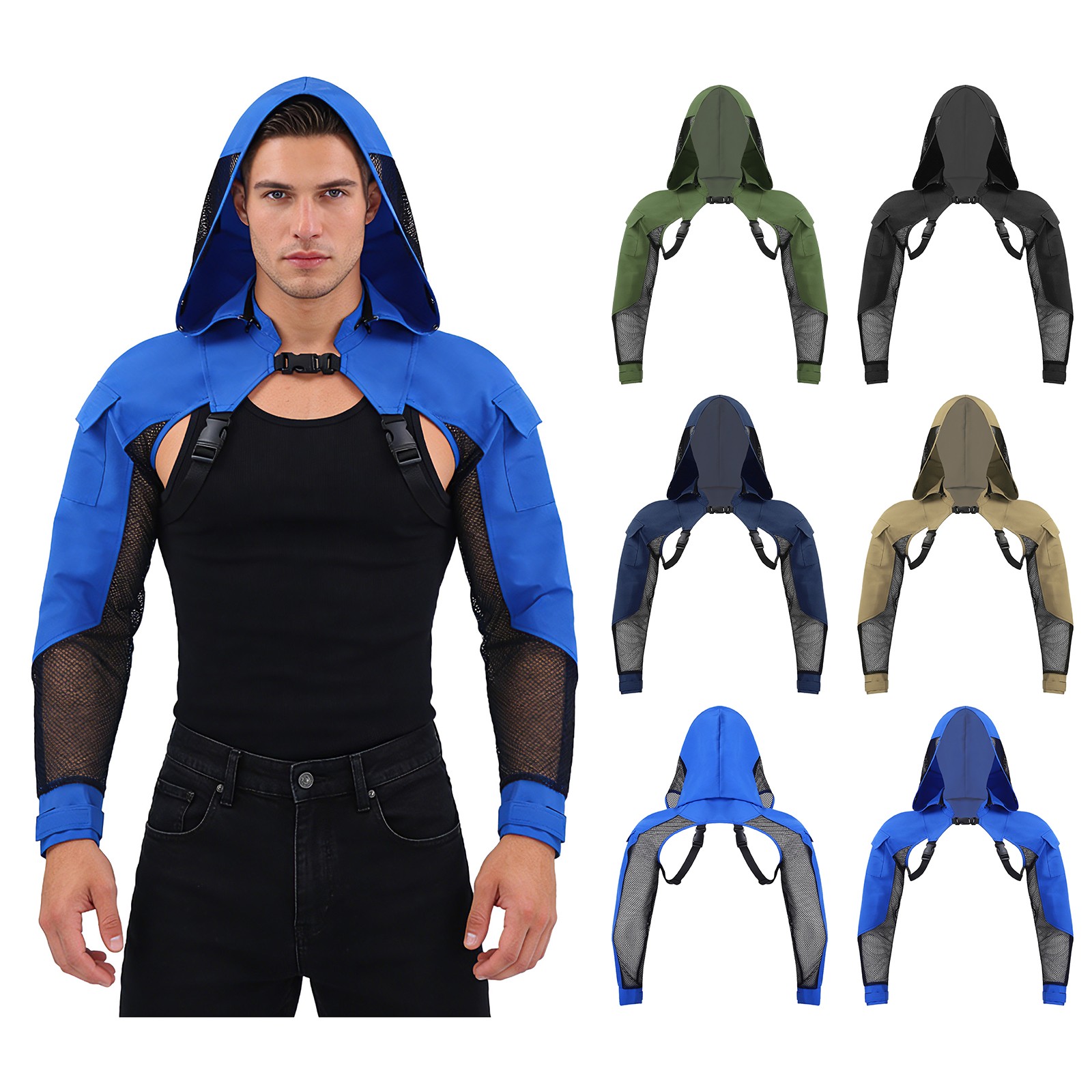 Men Crop Top Military Jackets With Buckle Shoulder Armor Shirts With Pocket gallery