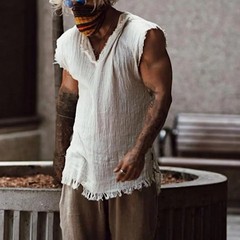 Men Vest Solid Color Casual Leisure Individual Old Style Loose Type Ripped Edge