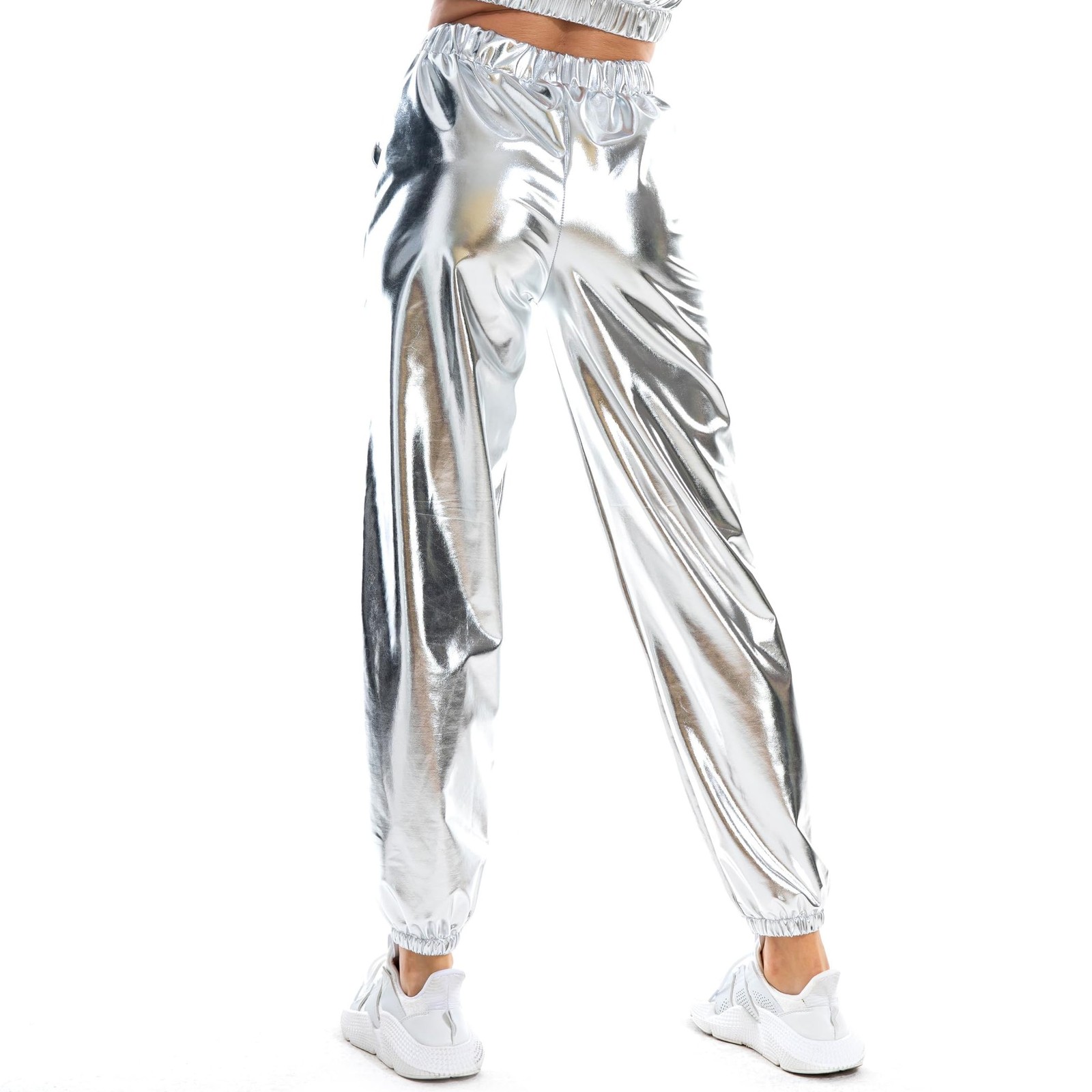 Women's Metallic Shiny Jogger Pants Holographic Hip Hop Streetwear Trousers gallery