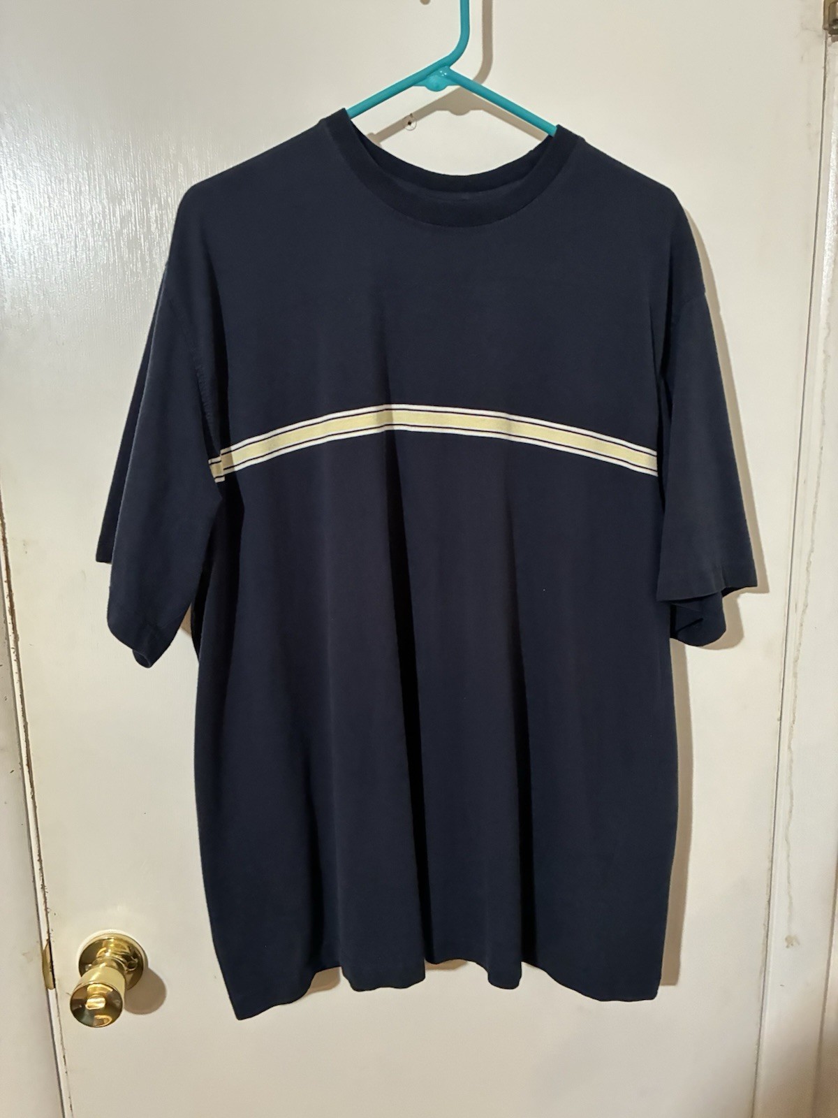 Puritan Brand Adult 2XL Blue w/Yellow and White Stripes Cotton Blend T-Shirt gallery