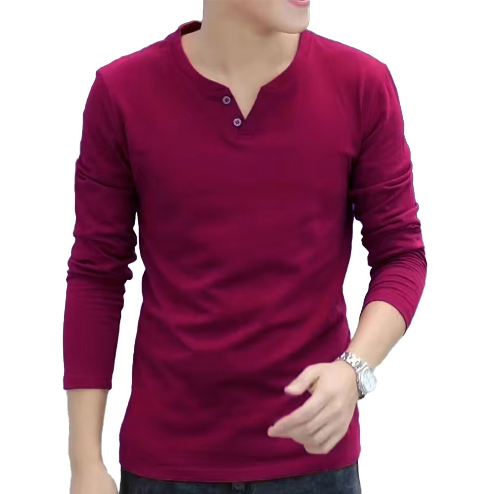 Stylish Men's Button V Neck Henley T Shirt Slim Bottoming Tops Long Sleeve gallery