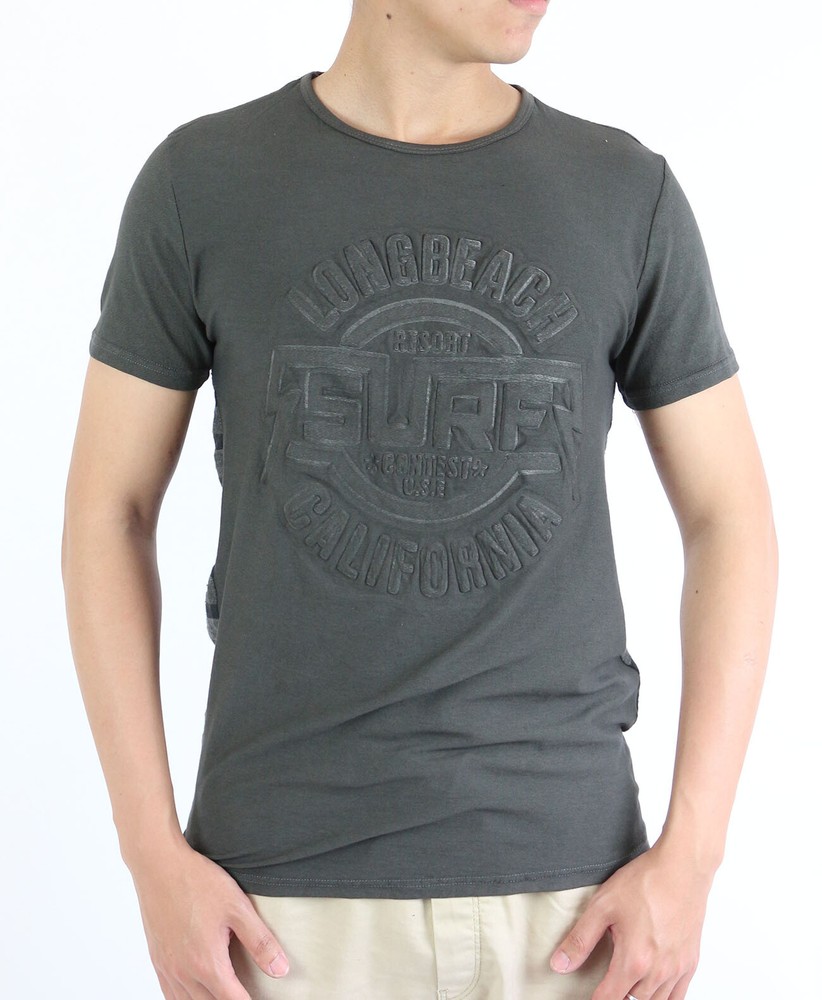 Mens Embossed Logo Short Sleeve Crew Neck Stripes T Shirt 33528