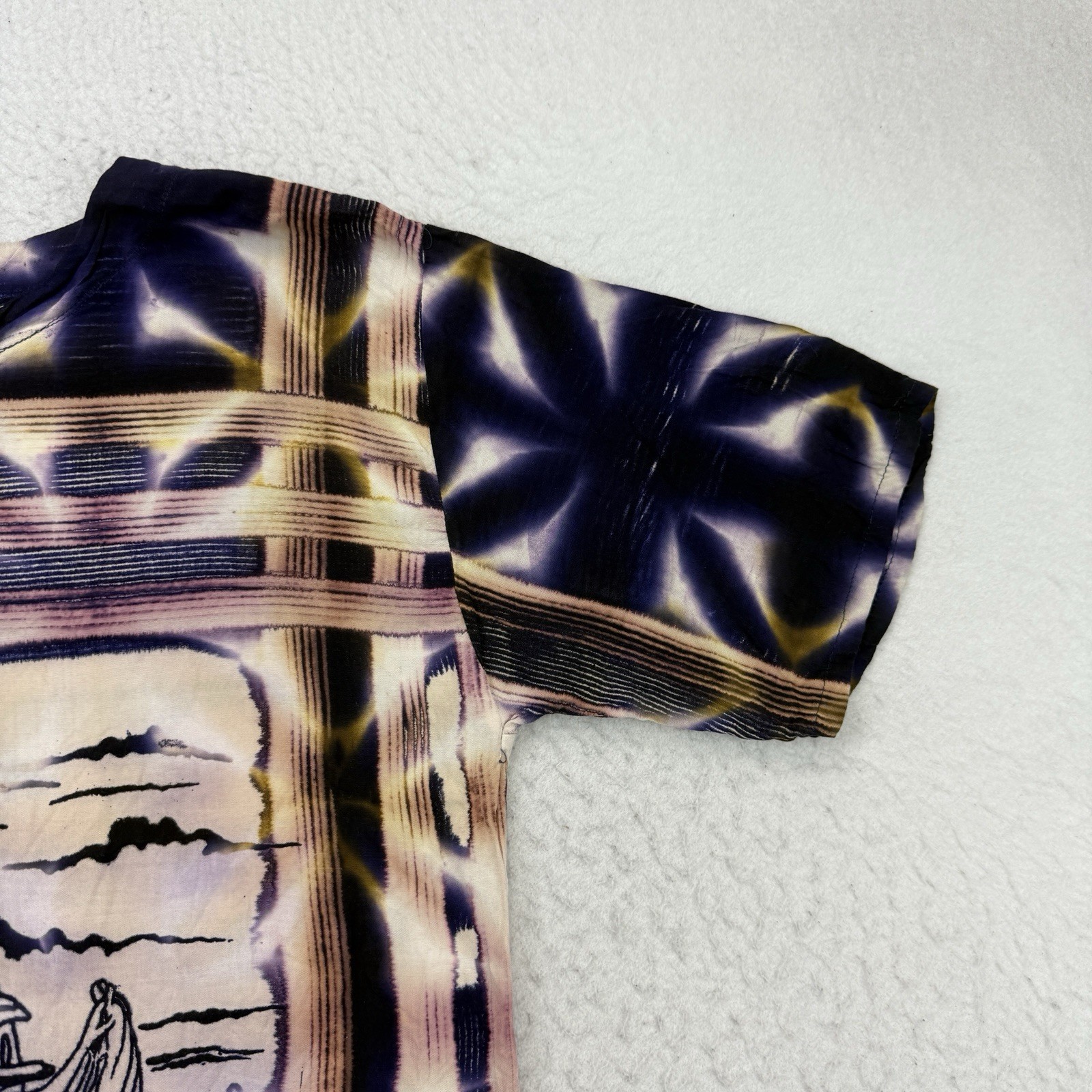 Legian Bali Shirt Mens Large L Purple Tie Dye Batik Abstract Henley Short Sleeve gallery