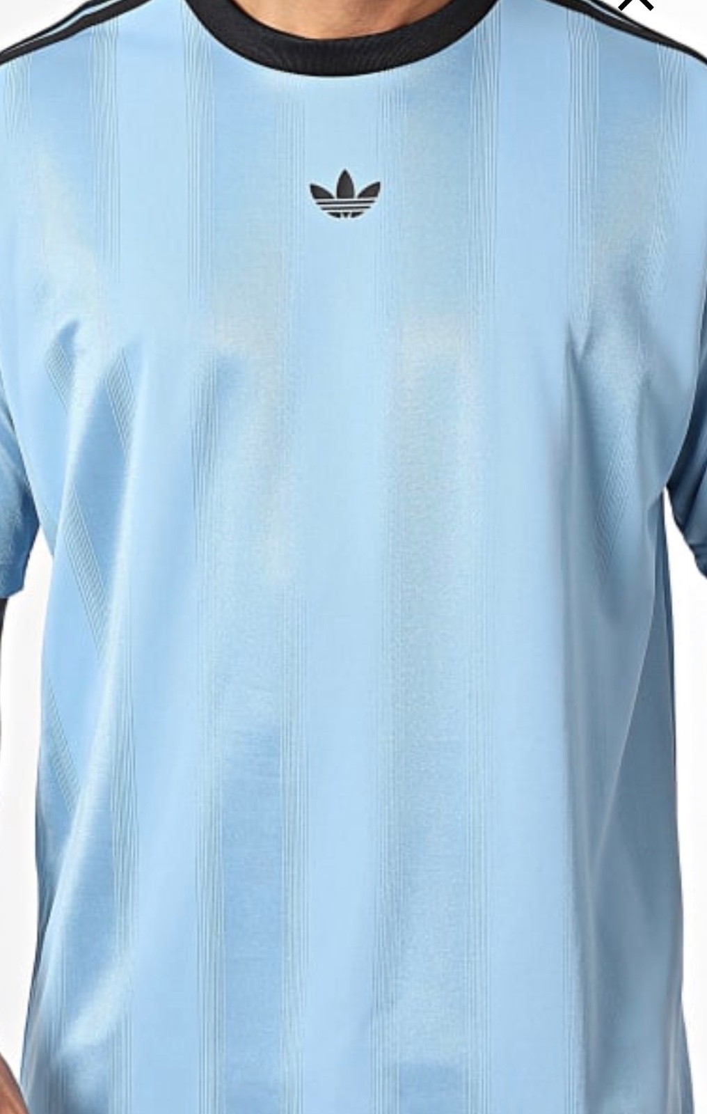 NEW MENS ADIDAS ORIGINALS Large TREFOIL POLY TEE SHIRT Jacquard Ash Blue Black gallery