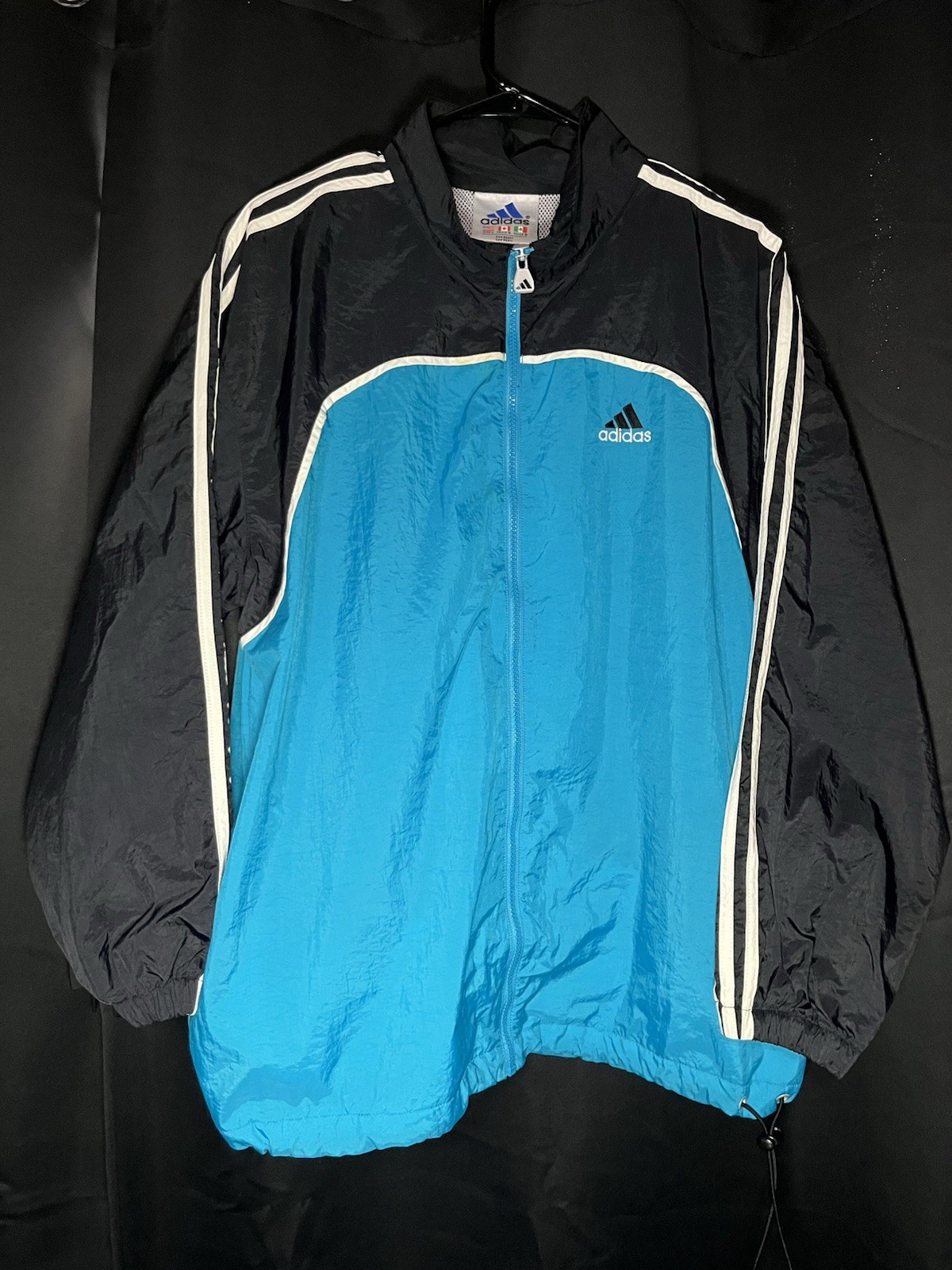 Vintage Black and Blue Adidas Windbreaker Size L Breathable Full Zip Up Hoodie