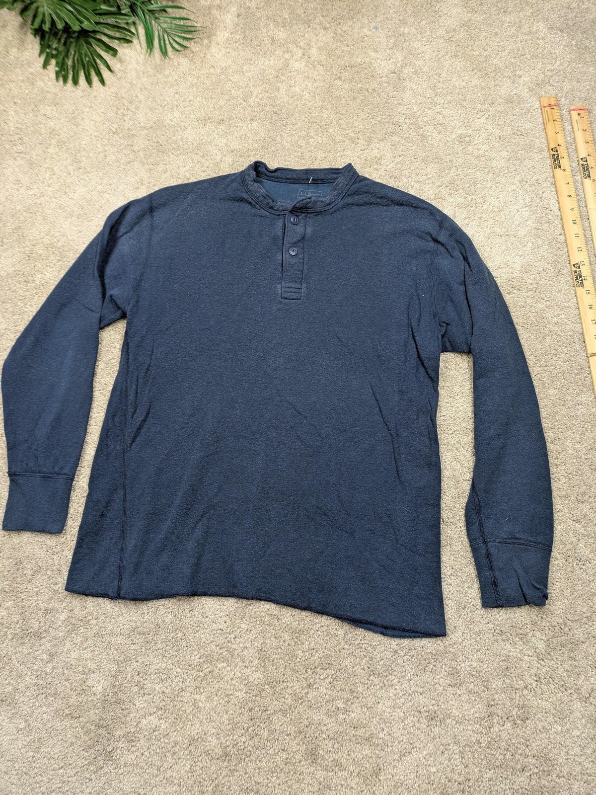 L.L.Bean River Driver Shirt Mens Large Navy Blue Henley WOOL Blend Jersey Layer