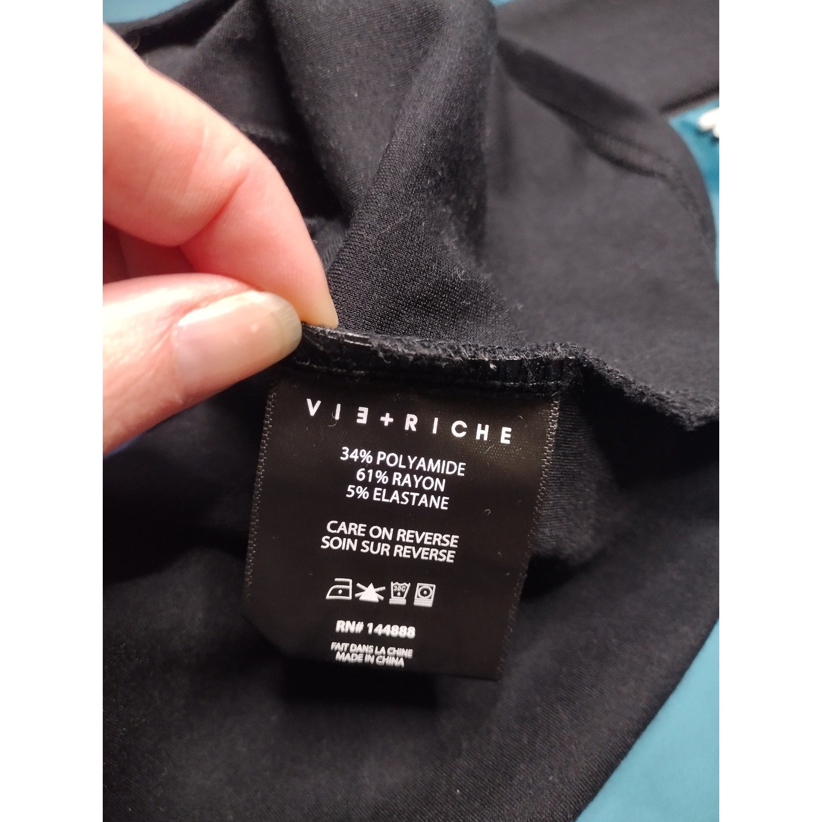 Vie Riche Paris Mens Multi-Panel Colorblock Zipper T-Shirt Black Teal Blue M gallery