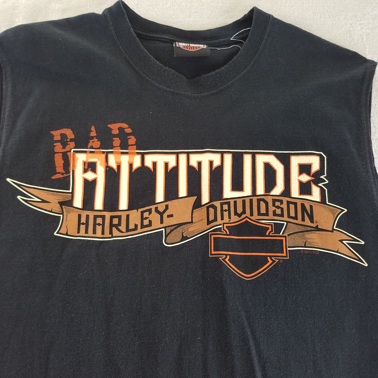 Mens Harley Sleeveless Graphic T Shirt Black Bad Attitude - See Measurements gallery