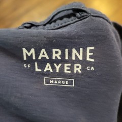 Marine Layer Signature Printed Pocket Tee Shirt Mens Marge M/L Indigo Navy Blue