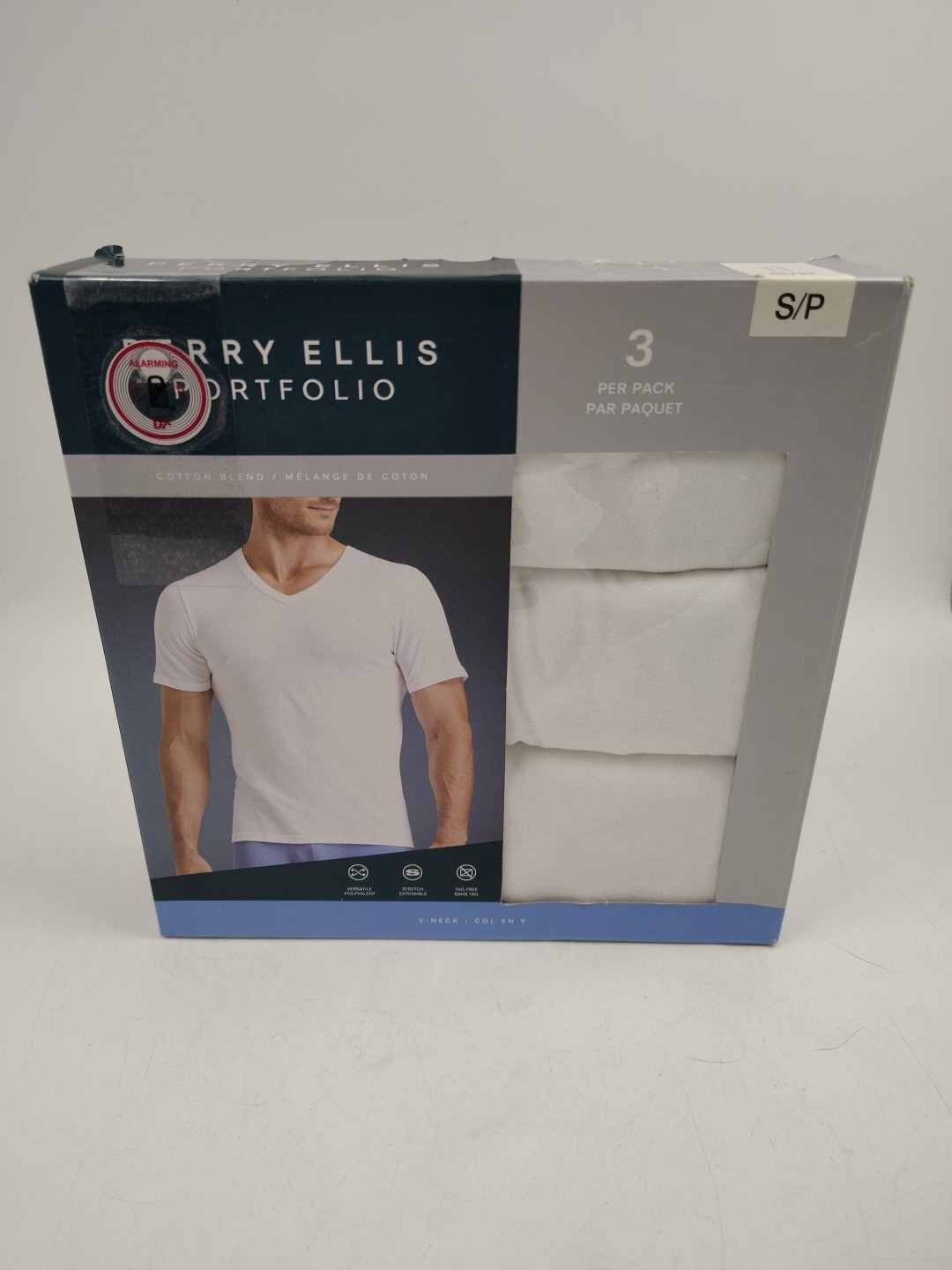 NIB Perry Ellis Portfolio 3 Pack Men's Small V-Neck White T-Shirt Cotton Blend gallery