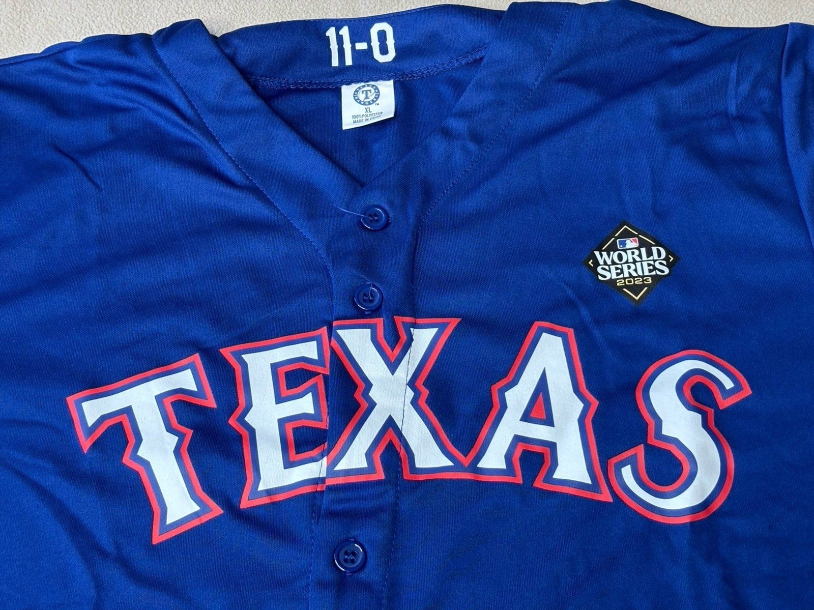 Jersey Texas Rangers #6 Josh Jung 2023 World Series XL Jersey 11-0 Giveaway gallery