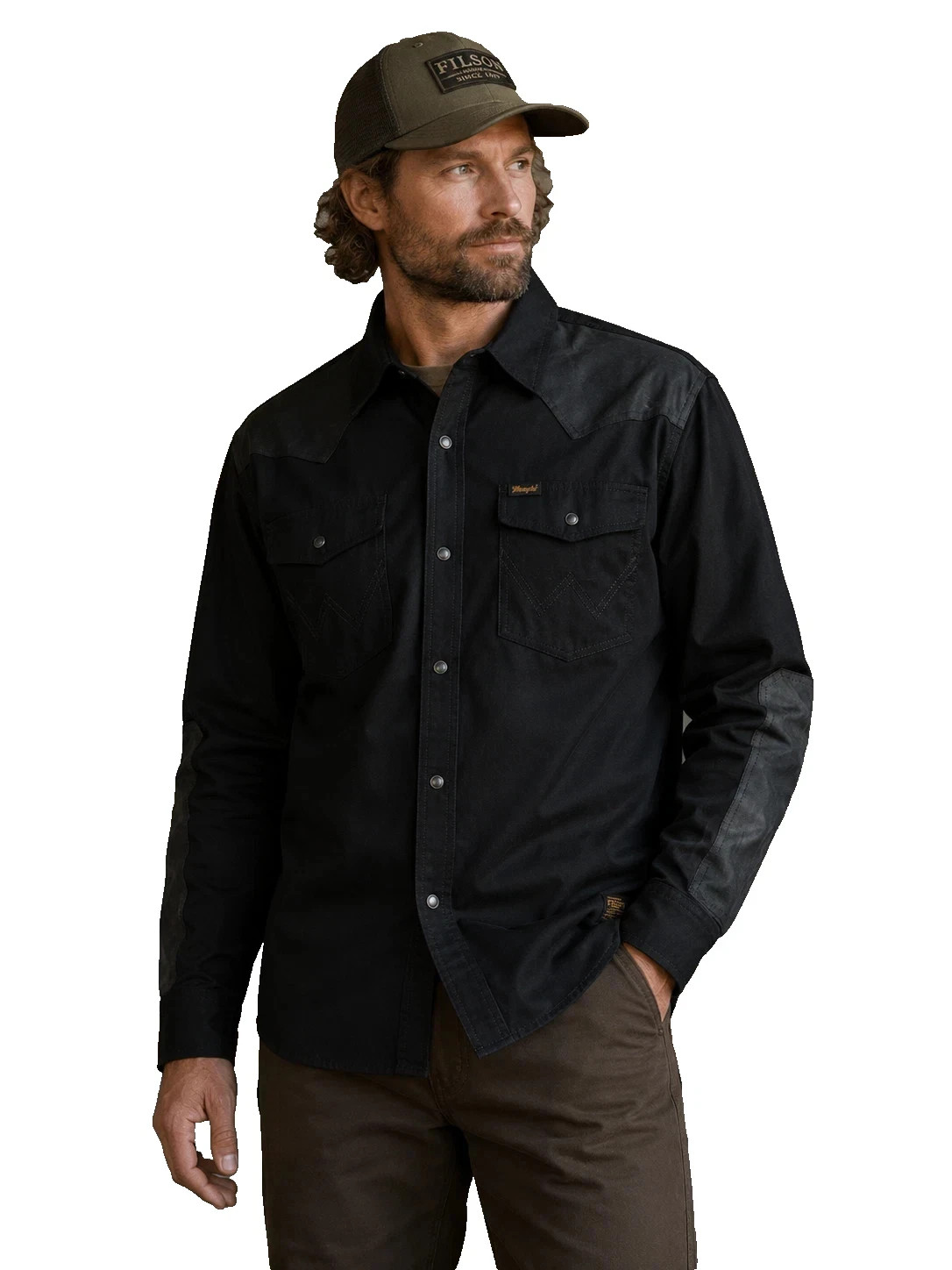 Filson x Wrangler Adventure Shirt Denim and Waxed Cotton Men's Sizes S-2XL Black gallery