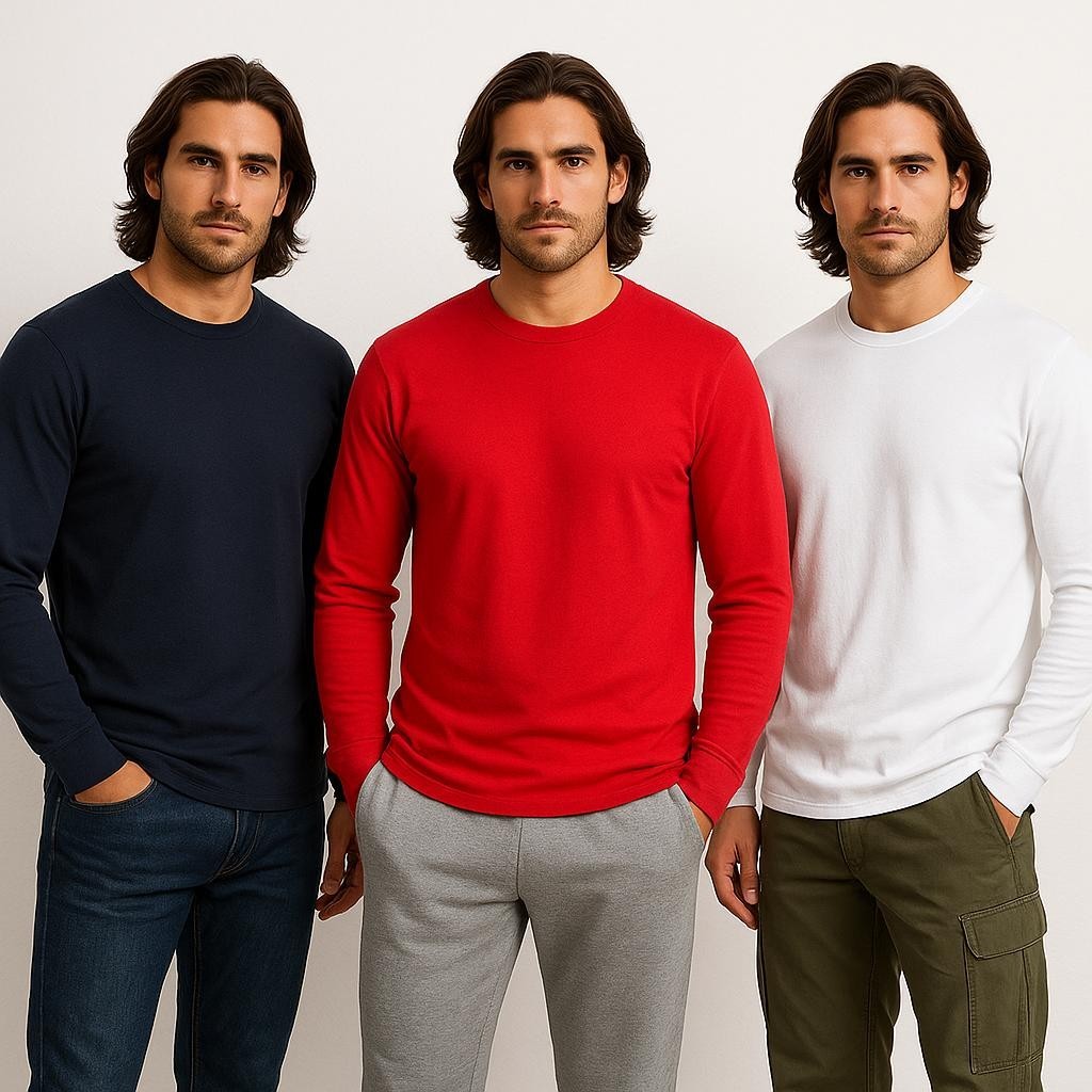3 Pack: Men's 100% Cotton Crew Neck Long Sleeve Tee Casual Basic T-Shirt S-4XL gallery