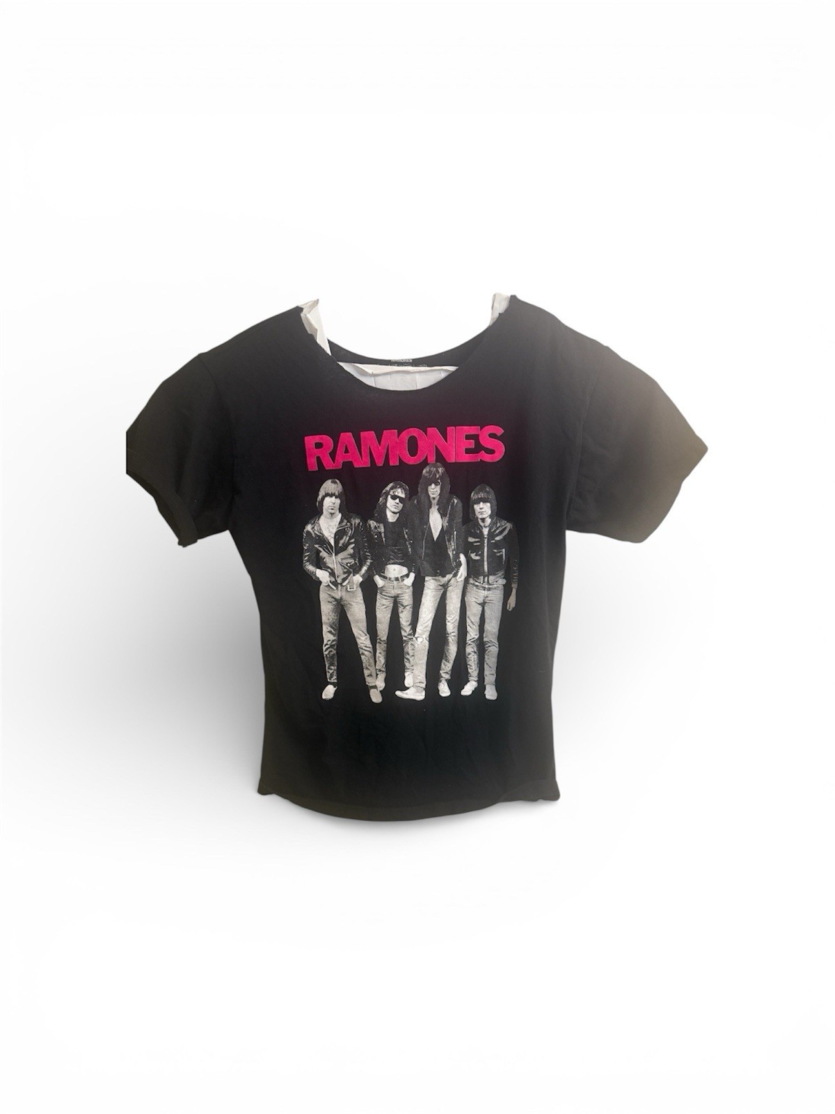 Ramones - (Group Photo) - Black Shirt With Pink Letters - L Cut Collar gallery
