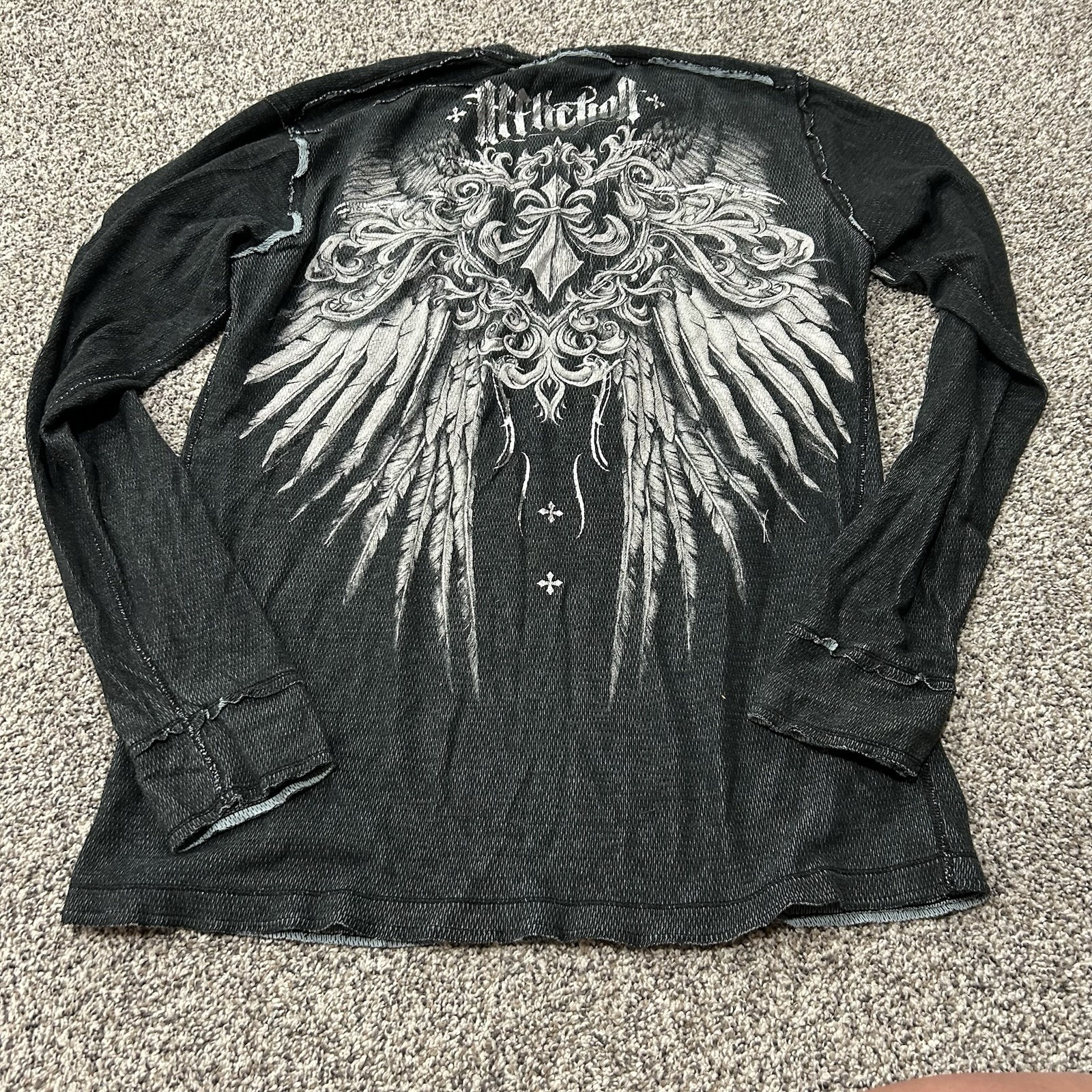 VTG Affliction Reversible Thermal | Winged Eagle & Cross | Y2K Grunge | Size XXL gallery