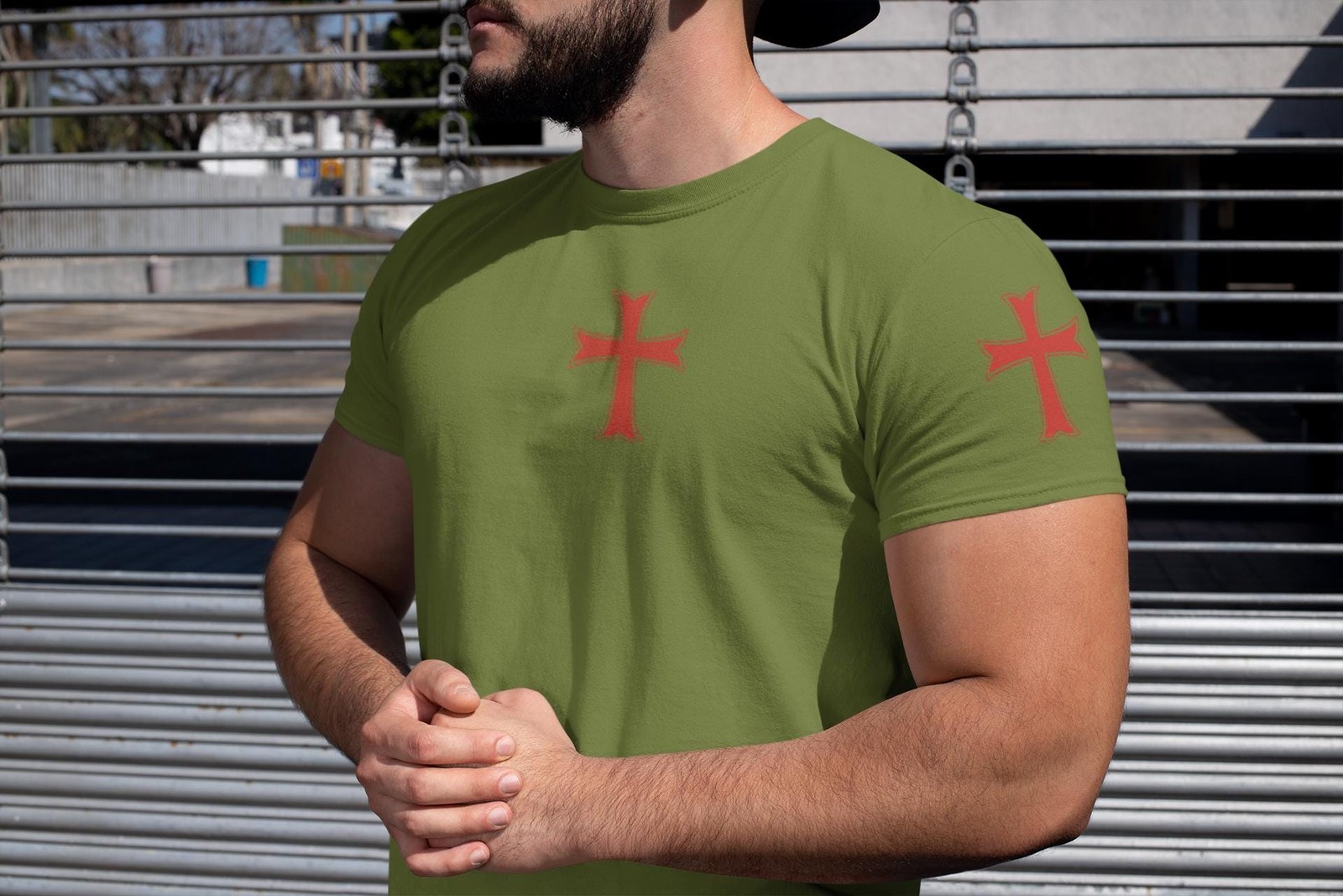 Knights Templar Cross T-Shirt: Christian Medieval Style, Red Print gallery