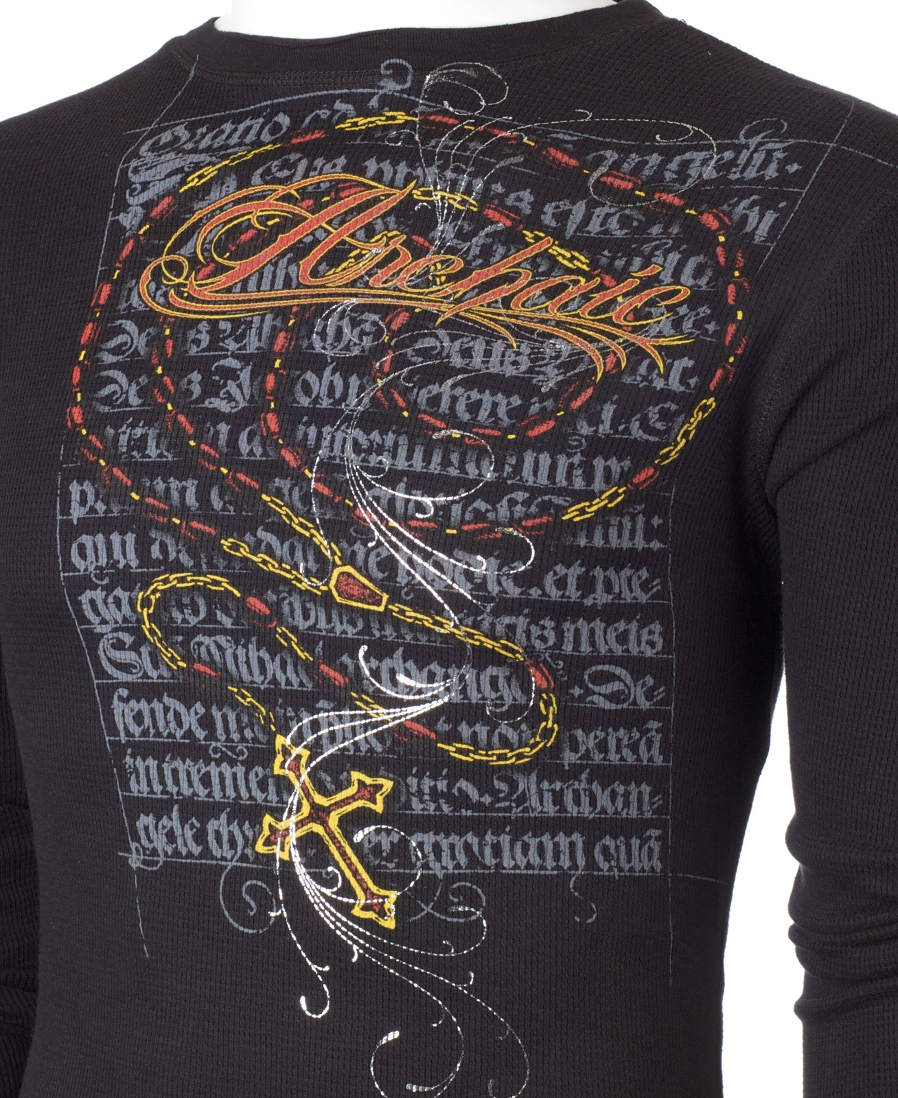 Archaic by Affliction Men's Thermal Shirt DEATH MARY Skull Biker Black gallery