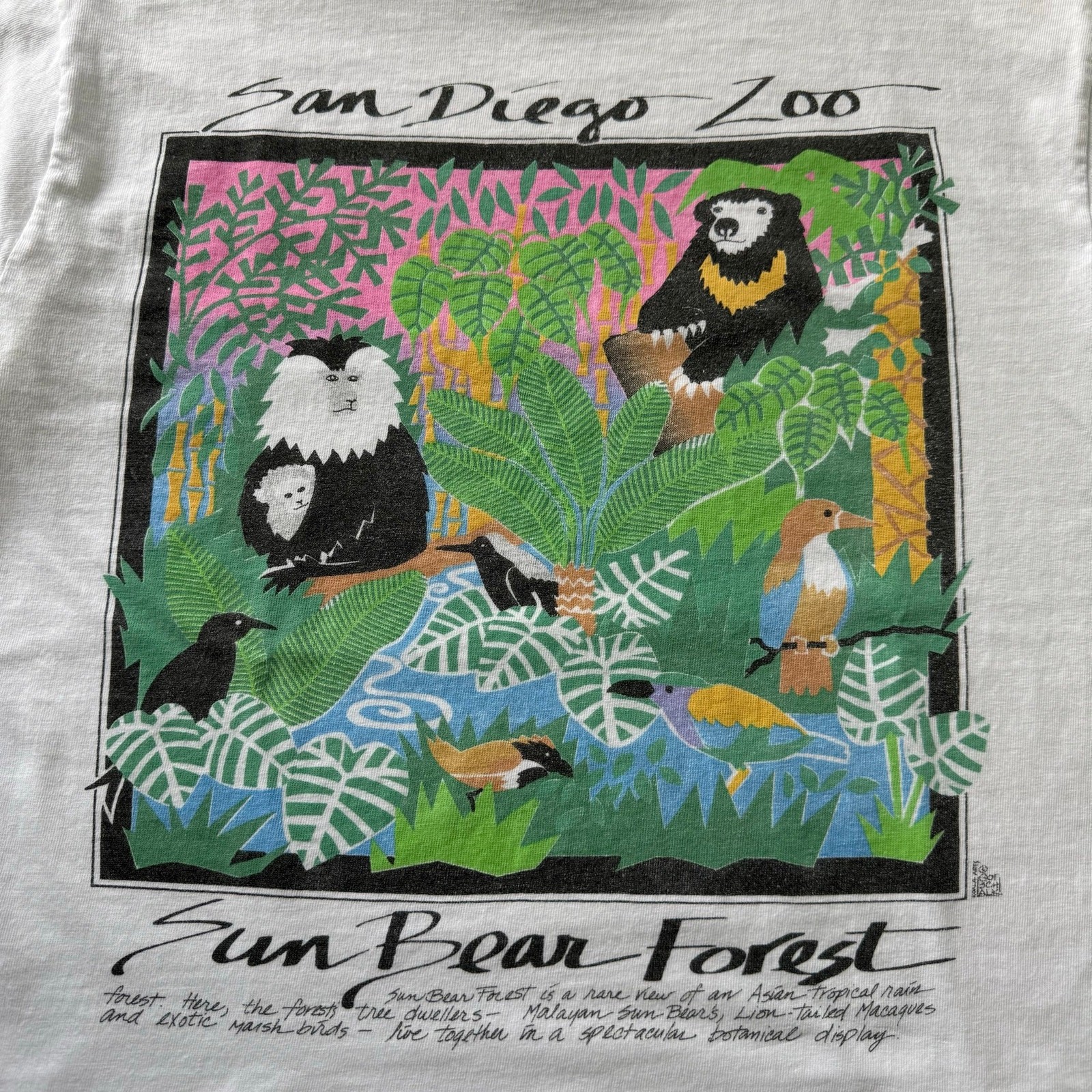 Vintage 90’s San Diego Zoo Sun Bear Forest Nature Retro Graphic T-shirt Size M gallery