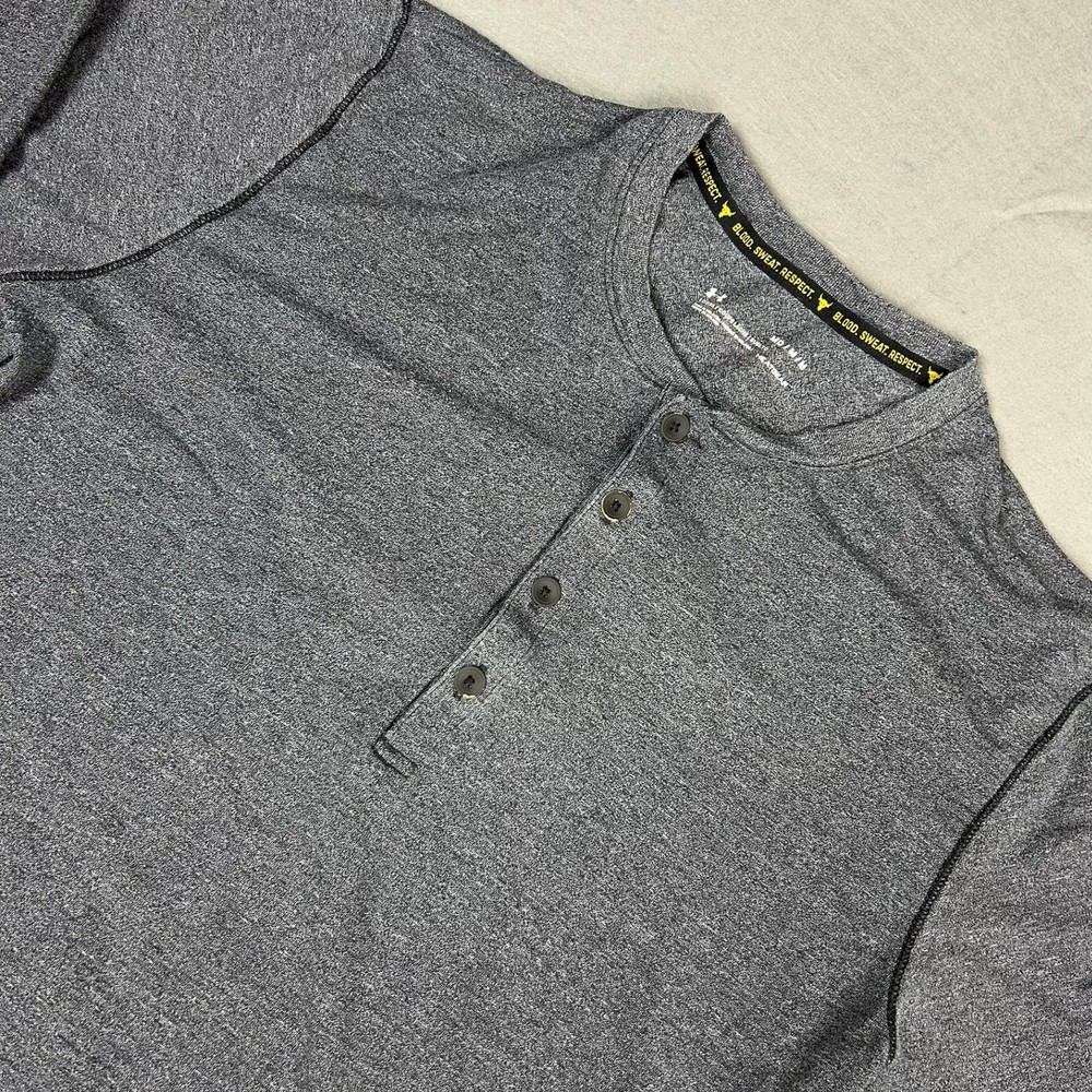 Under Armour Henley Project Rock Blood Sweat Respect Mens Size M Gray 3/4 sleeve