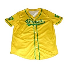Brazil Yellow Baseball Button Down Jersey Mens Sz. Medium New